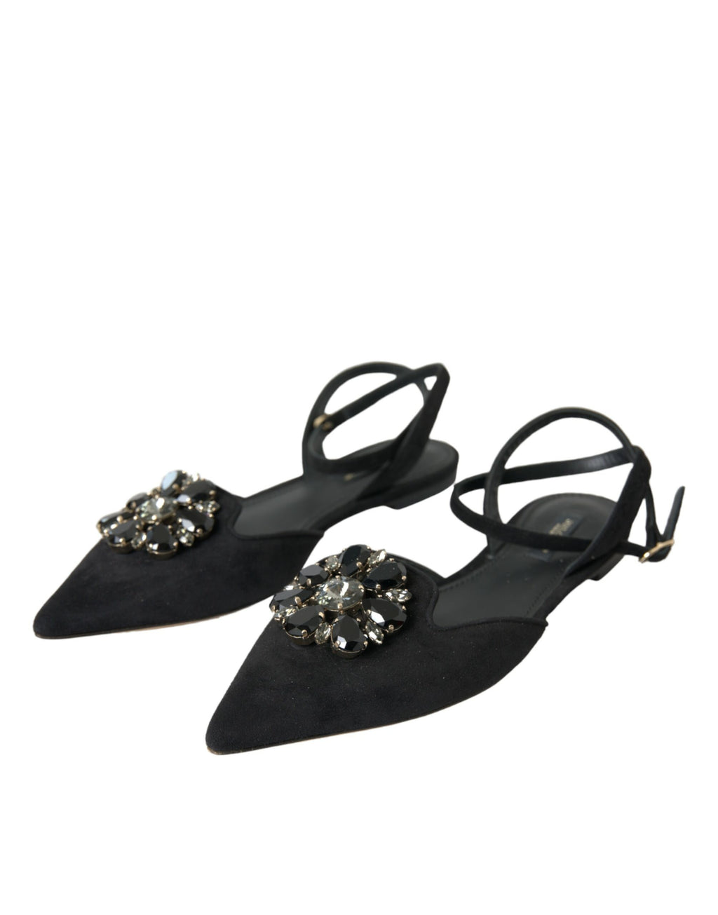Sandales à bride arrière en cuir noir et cristaux Dolce &amp; Gabbana