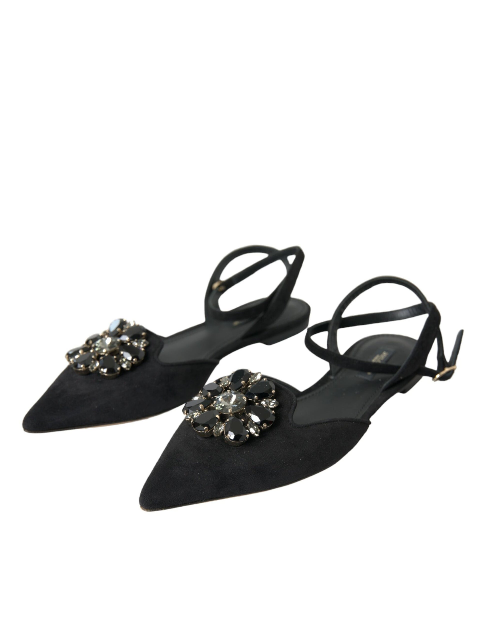 Sandales à bride arrière en cuir noir et cristaux Dolce &amp; Gabbana
