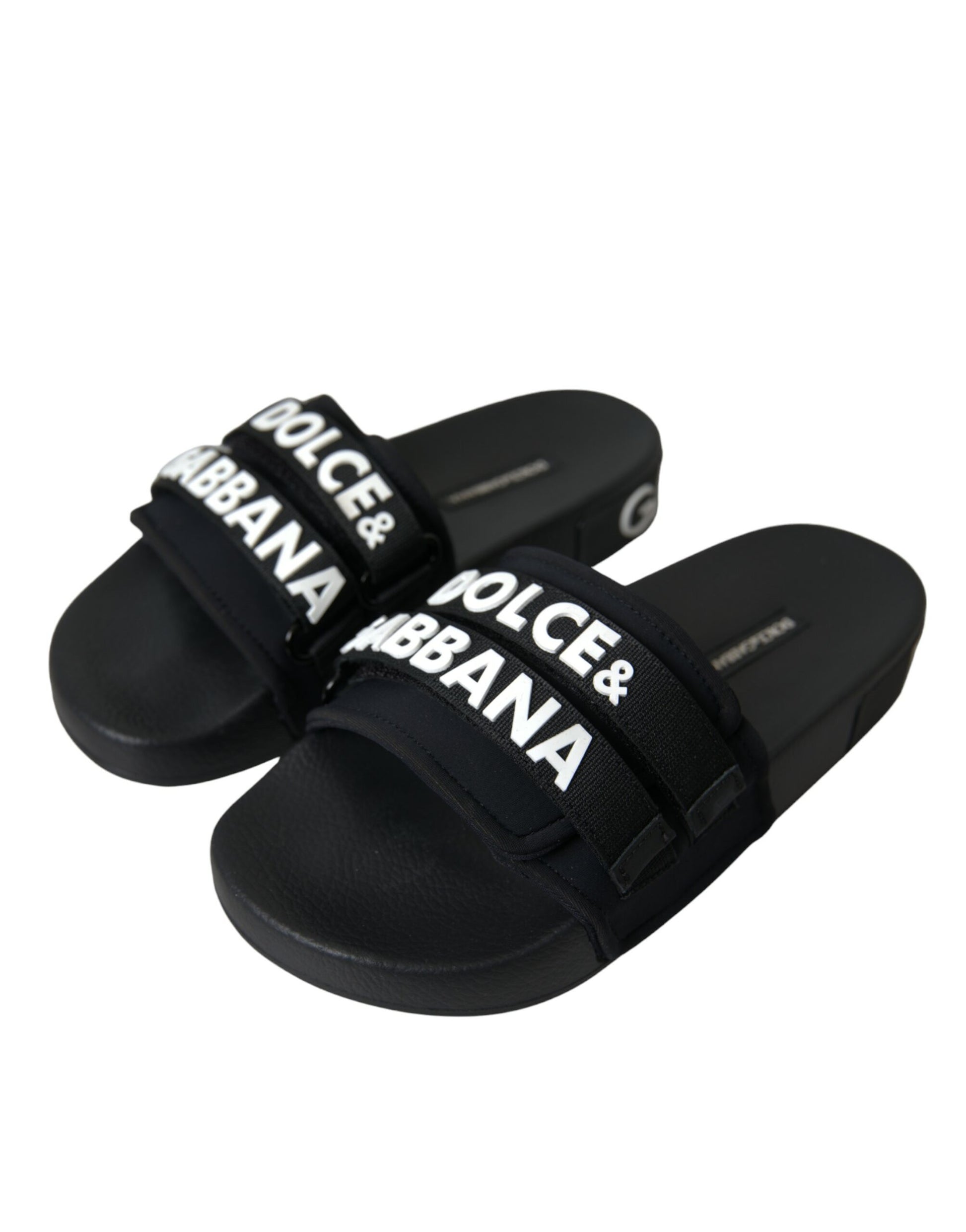 Claquettes plates en néoprène noir Dolce &amp; Gabbana, chaussures de plage