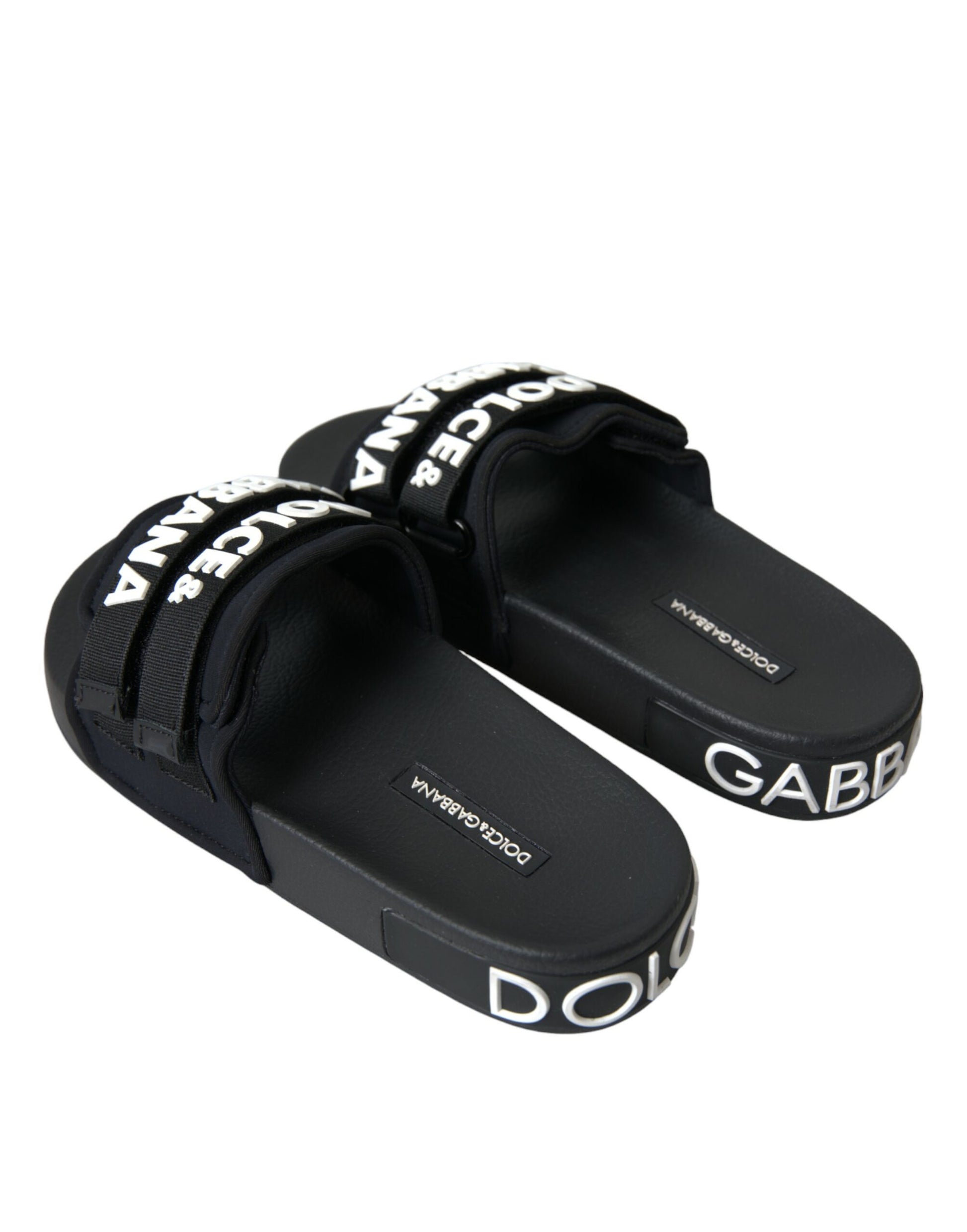 Claquettes plates en néoprène noir Dolce &amp; Gabbana, chaussures de plage
