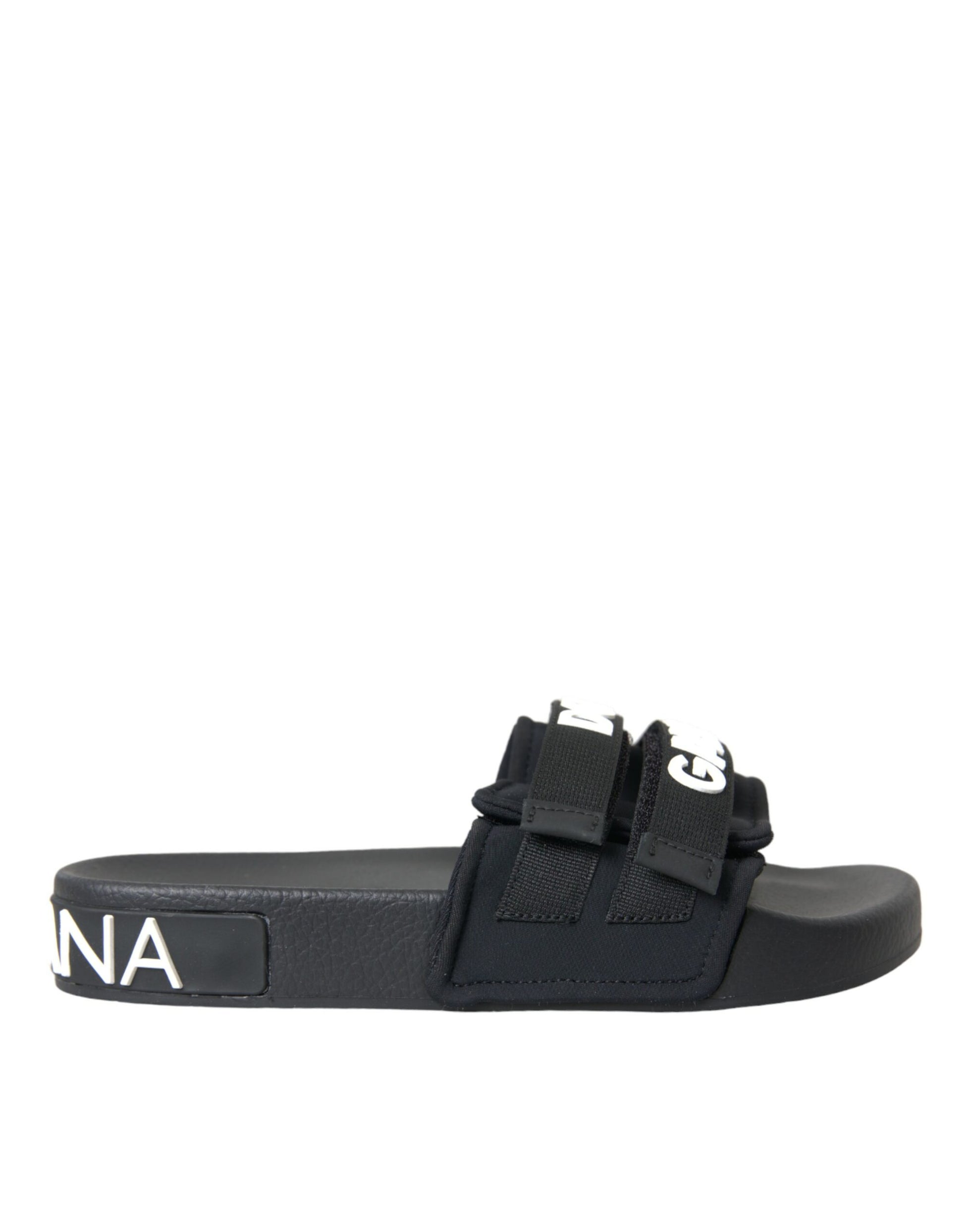 Claquettes plates en néoprène noir Dolce &amp; Gabbana, chaussures de plage