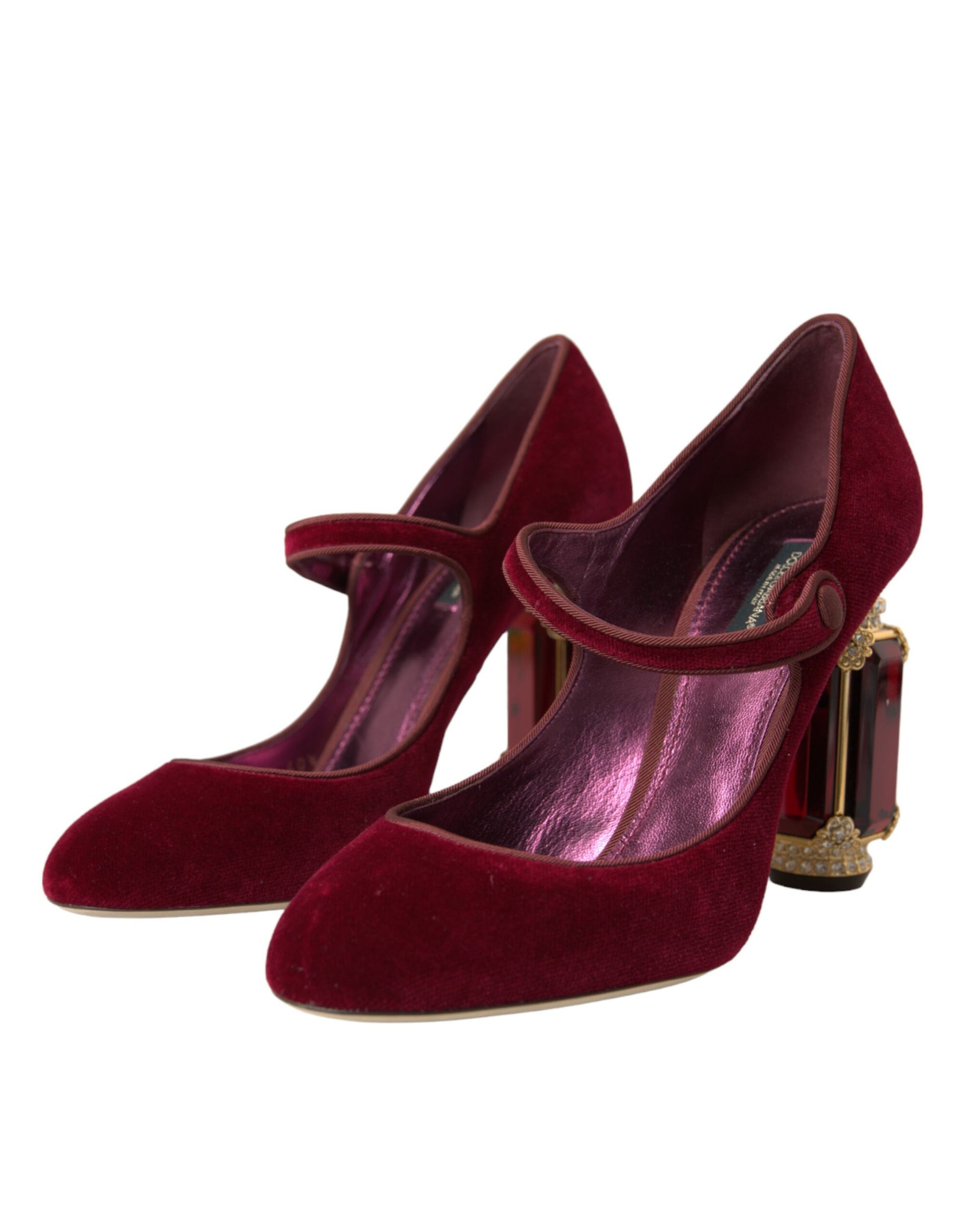 Chaussures Mary Jane Dolce &amp; Gabbana en velours rouge et cristaux dorés