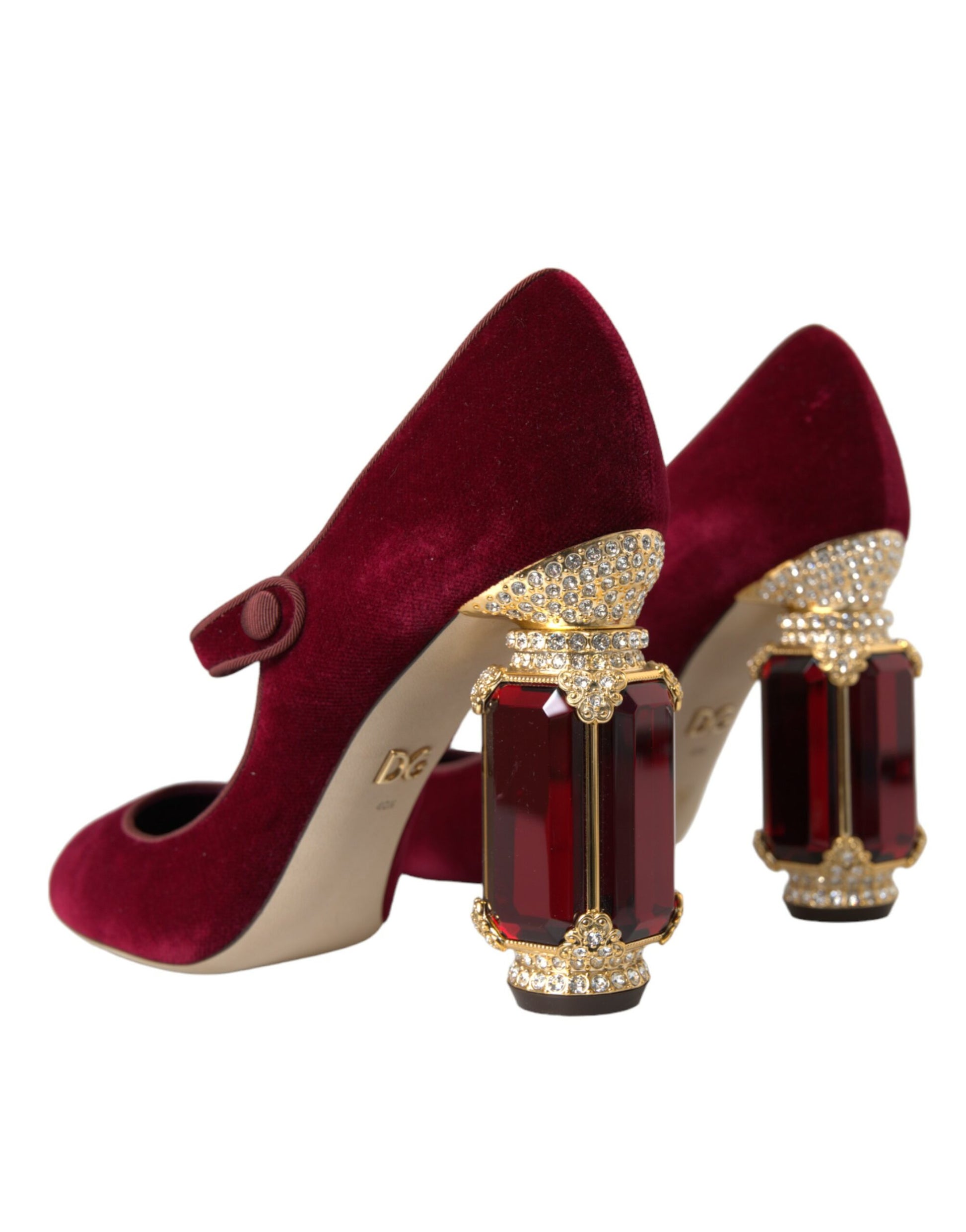 Chaussures Mary Jane Dolce &amp; Gabbana en velours rouge et cristaux dorés