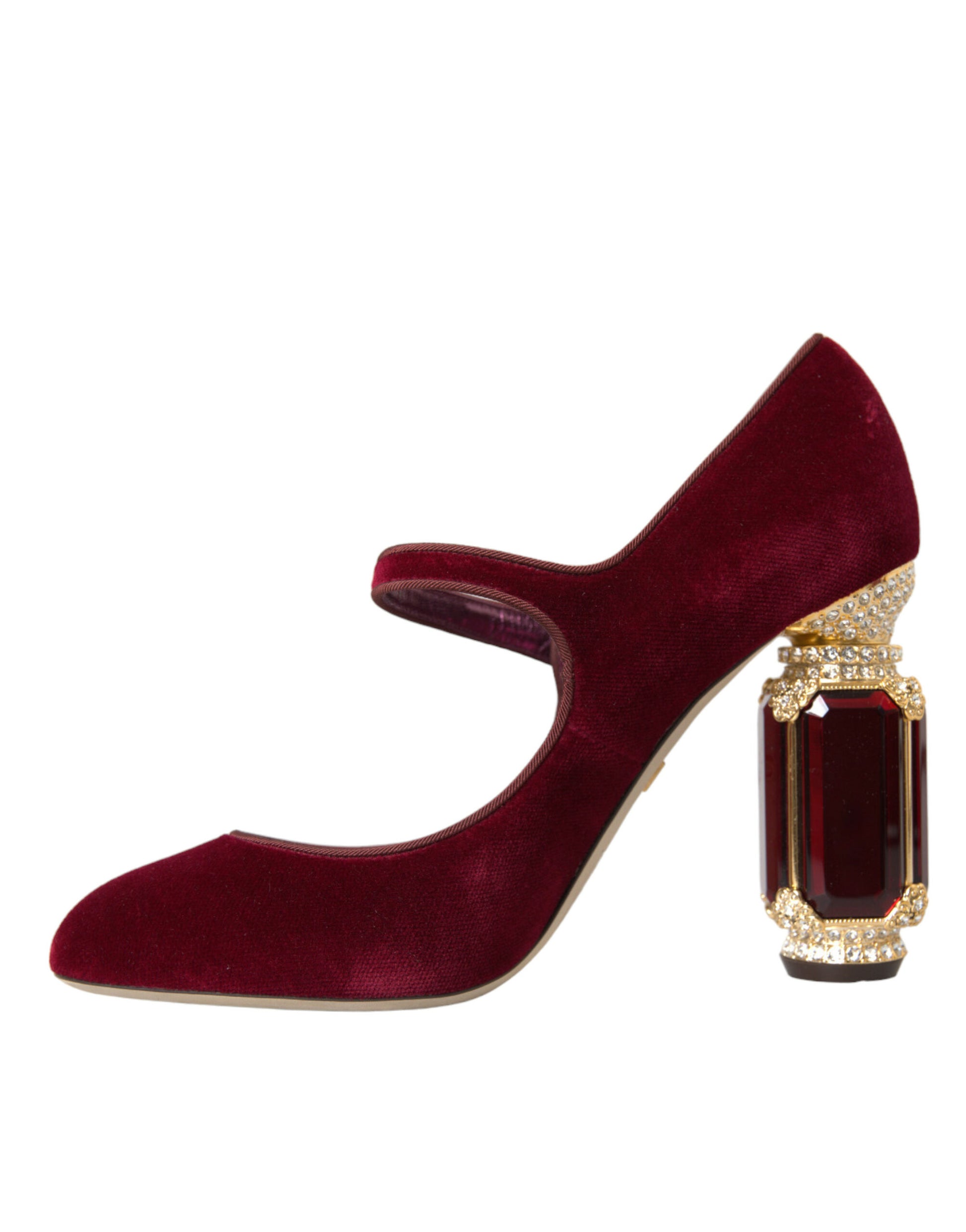Chaussures Mary Jane Dolce &amp; Gabbana en velours rouge et cristaux dorés