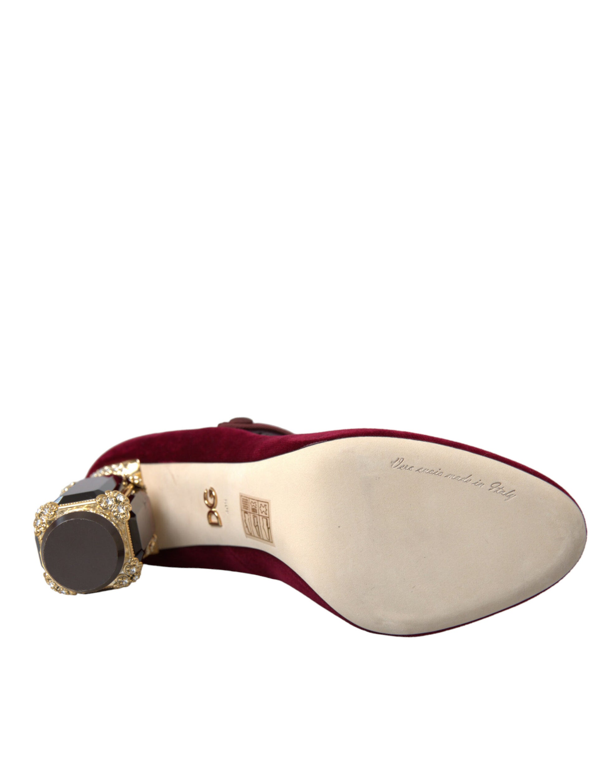 Chaussures Mary Jane Dolce &amp; Gabbana en velours rouge et cristaux dorés