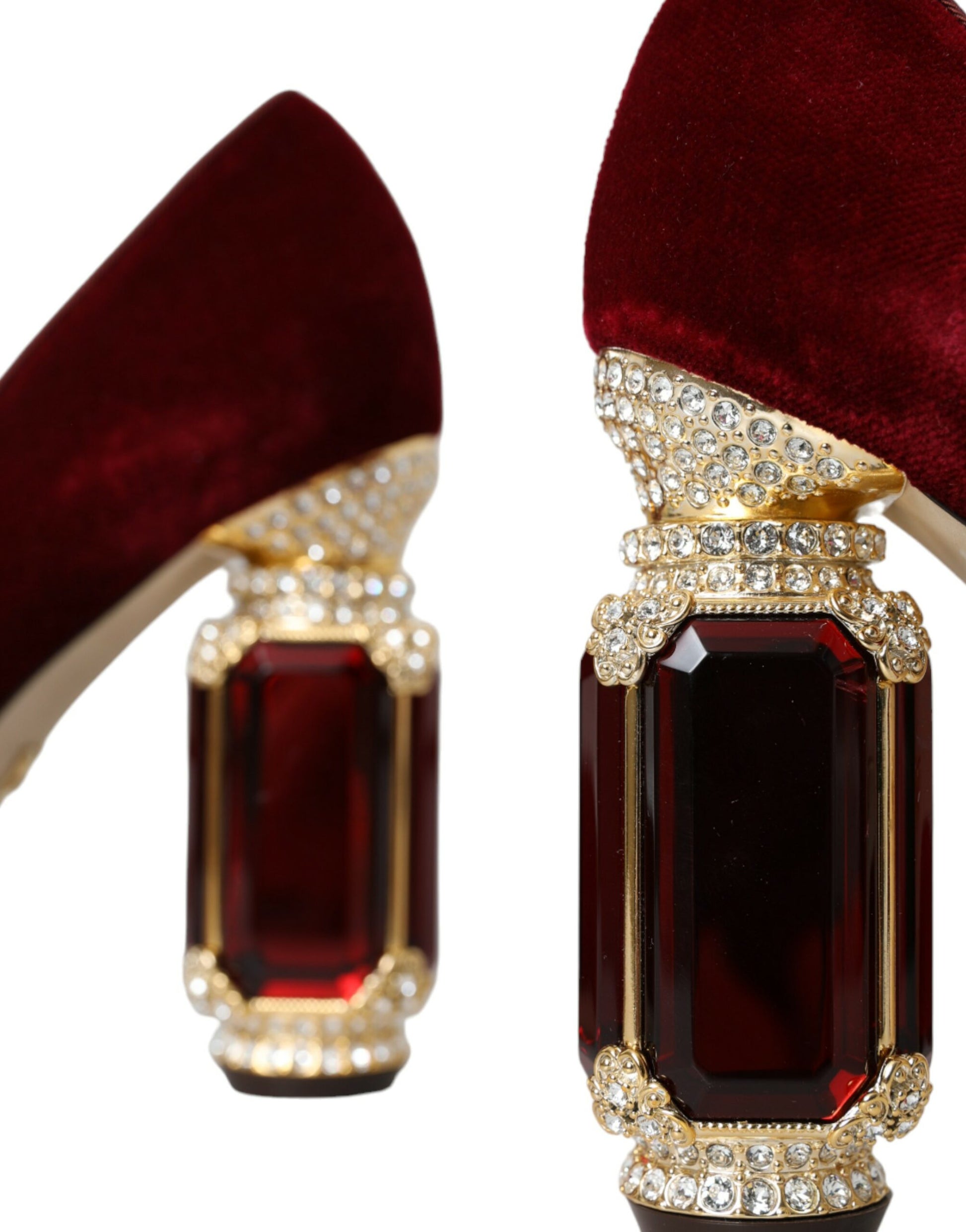 Chaussures Mary Jane Dolce &amp; Gabbana en velours rouge et cristaux dorés