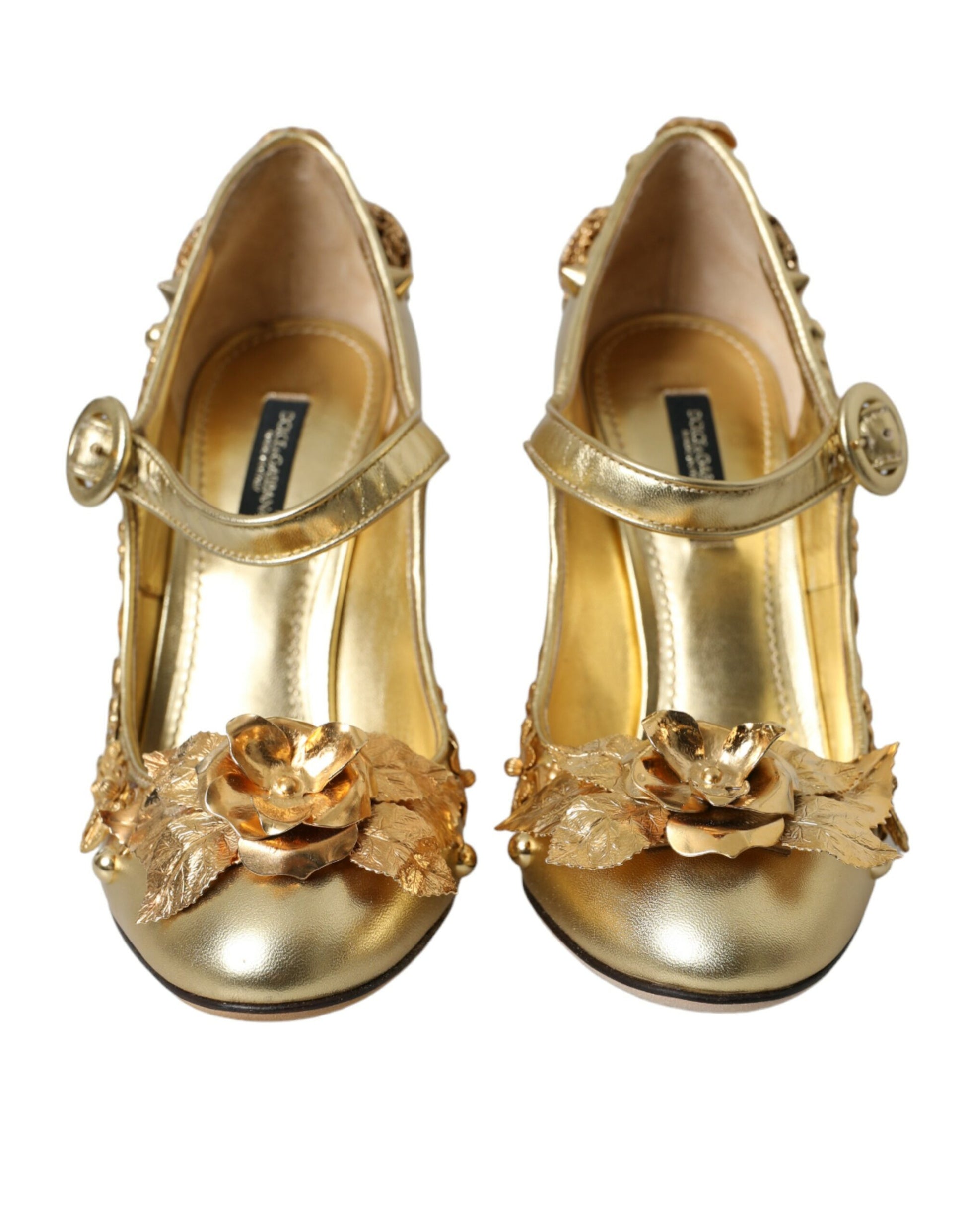 Escarpins Mary Jane en cuir doré et cristaux Dolce &amp; Gabbana
