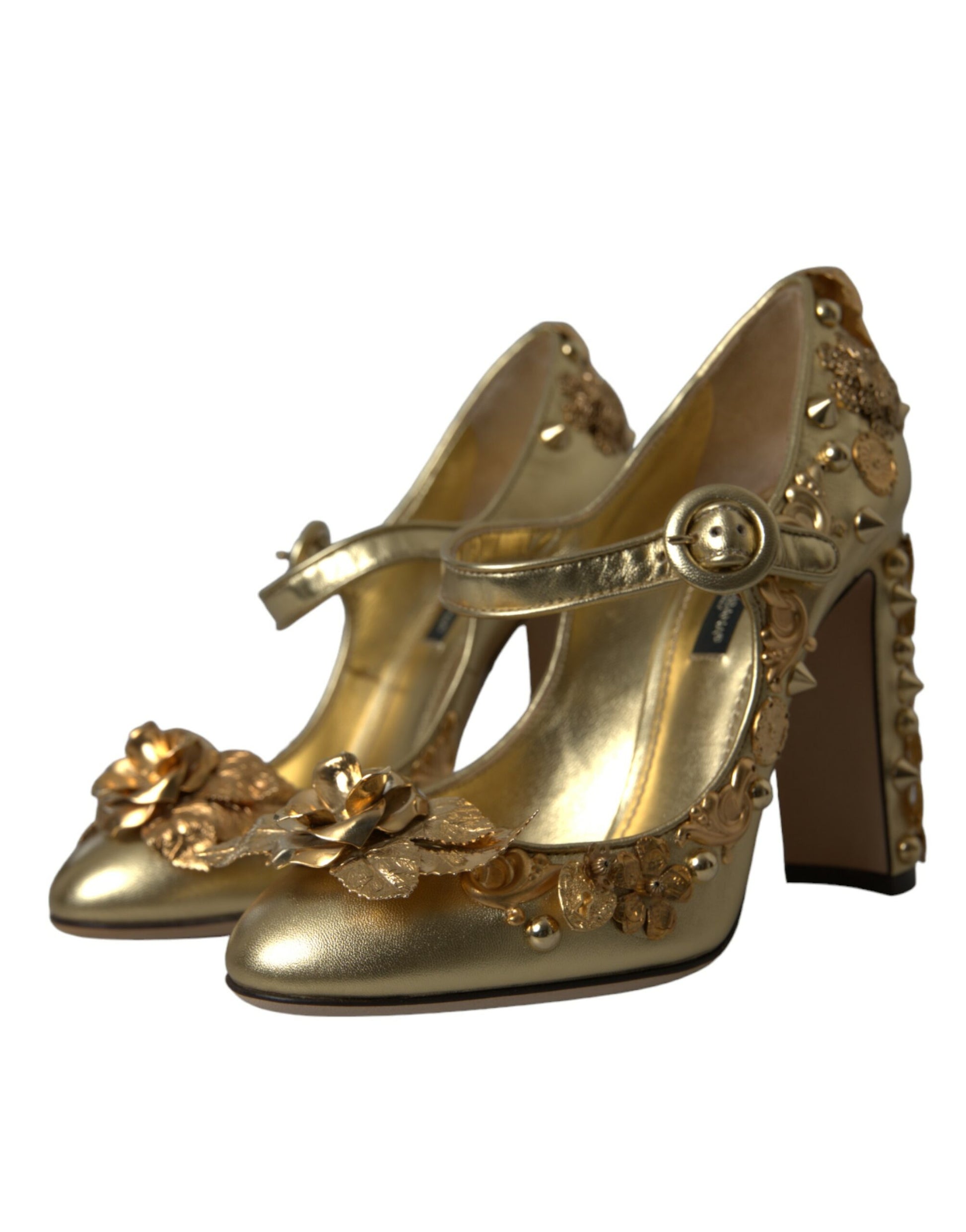 Escarpins Mary Jane en cuir doré et cristaux Dolce &amp; Gabbana