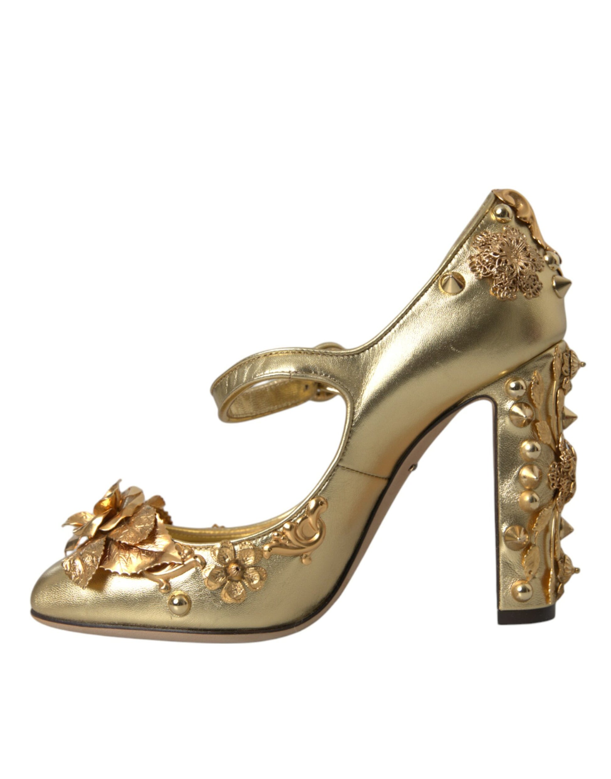 Escarpins Mary Jane en cuir doré et cristaux Dolce &amp; Gabbana