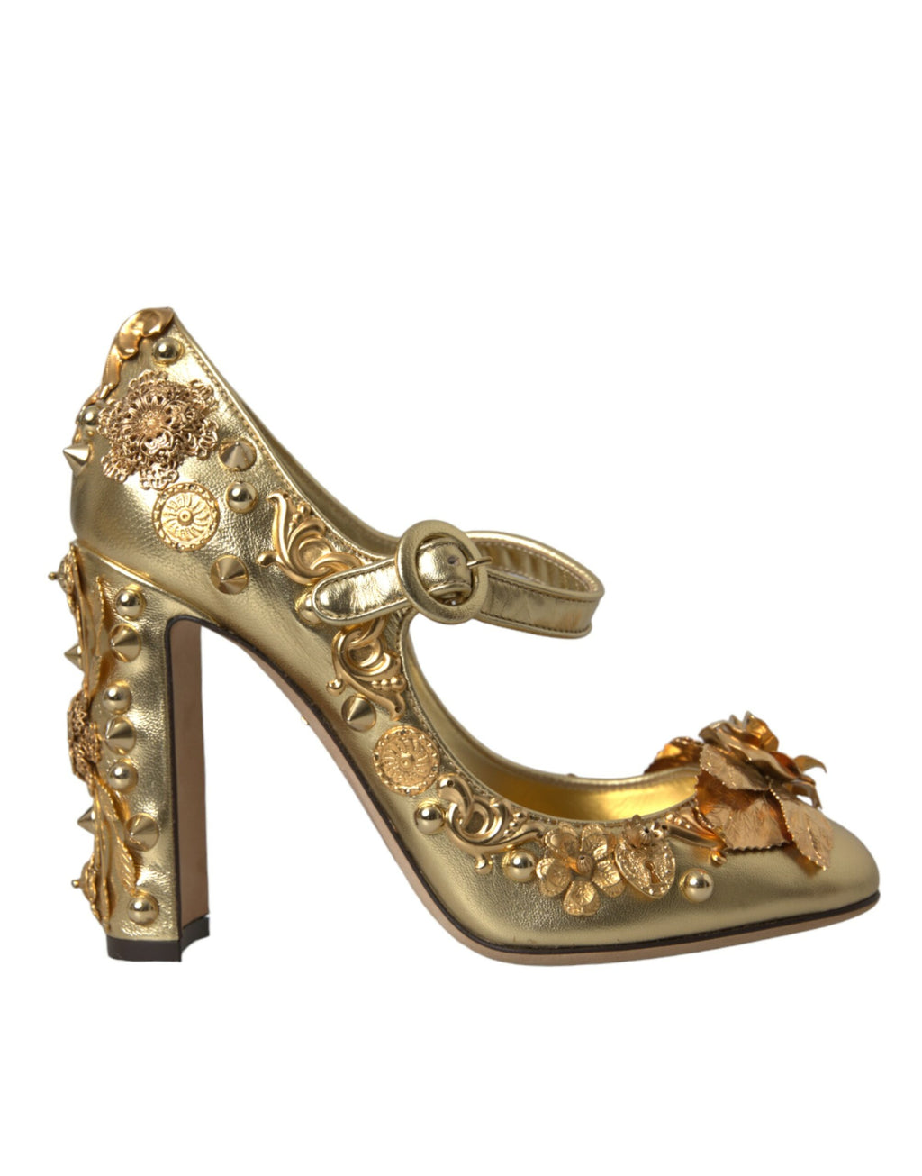 Escarpins Mary Jane en cuir doré et cristaux Dolce &amp; Gabbana
