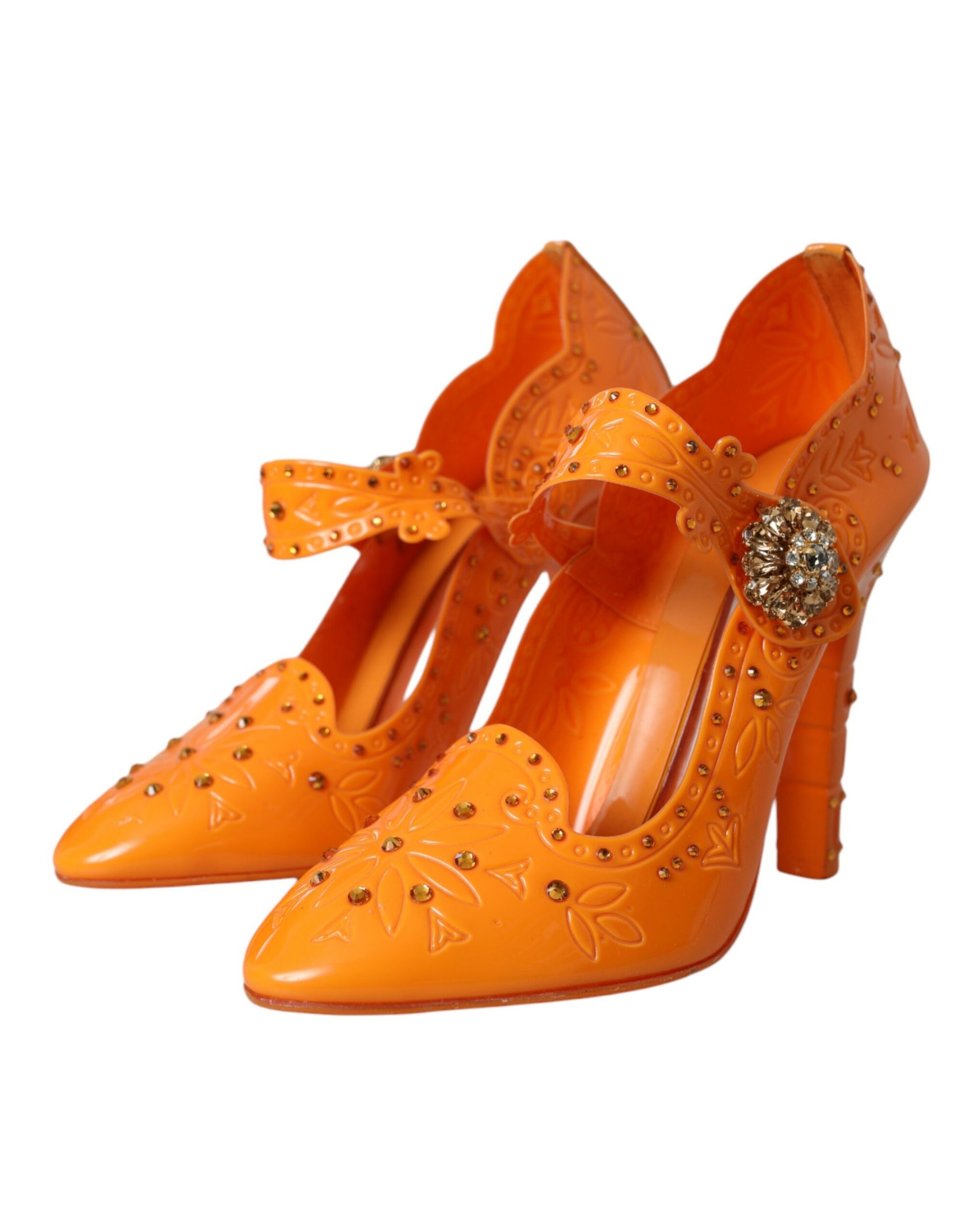 Escarpins Dolce &amp; Gabbana orange CINDERELLA à fleurs et cristaux