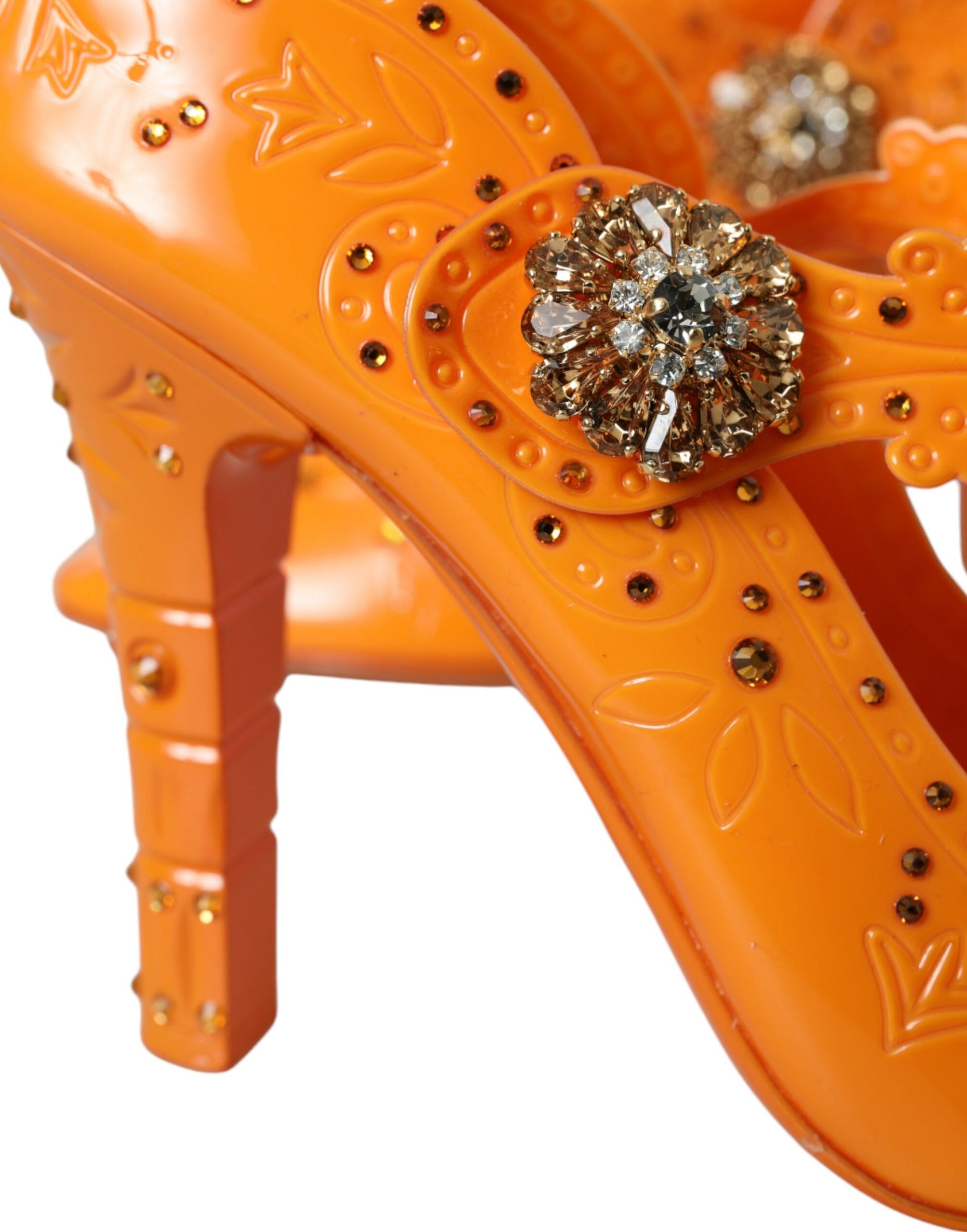 Escarpins Dolce &amp; Gabbana orange CINDERELLA à fleurs et cristaux
