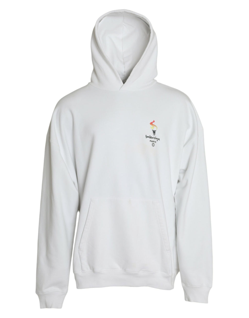 Pull-over à capuche en coton blanc avec logo Balenciaga