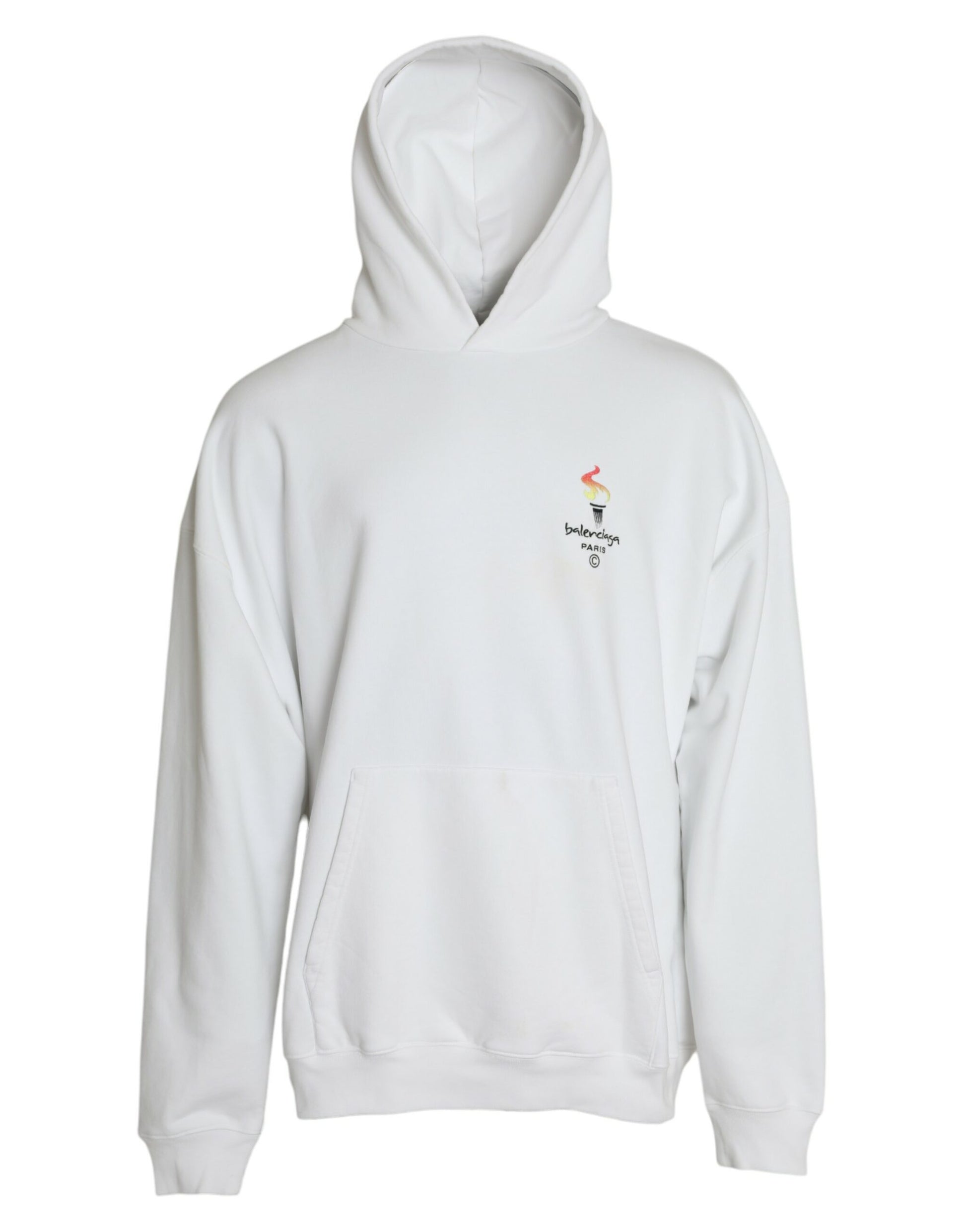 Pull-over à capuche en coton blanc avec logo Balenciaga