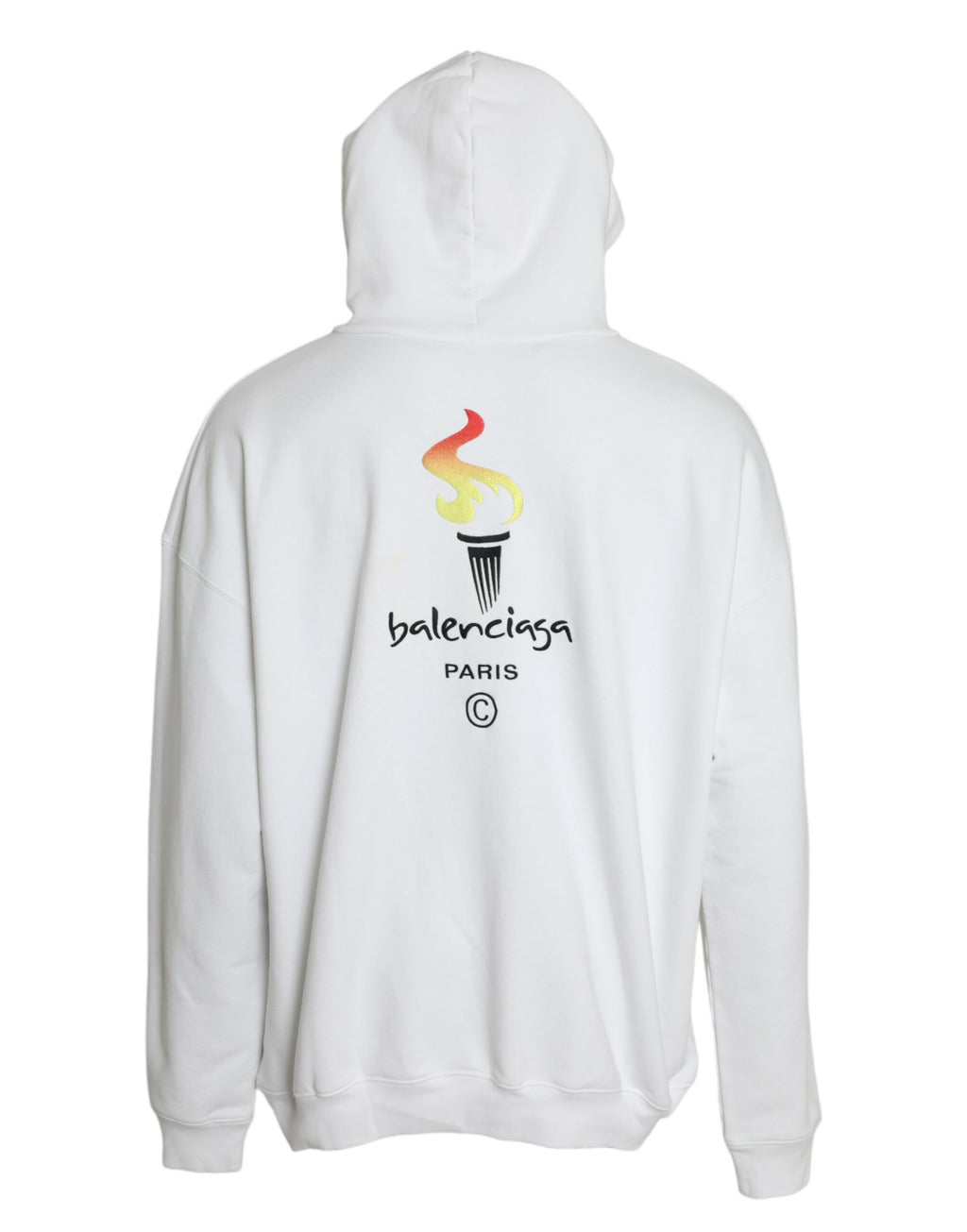 Pull-over à capuche en coton blanc avec logo Balenciaga