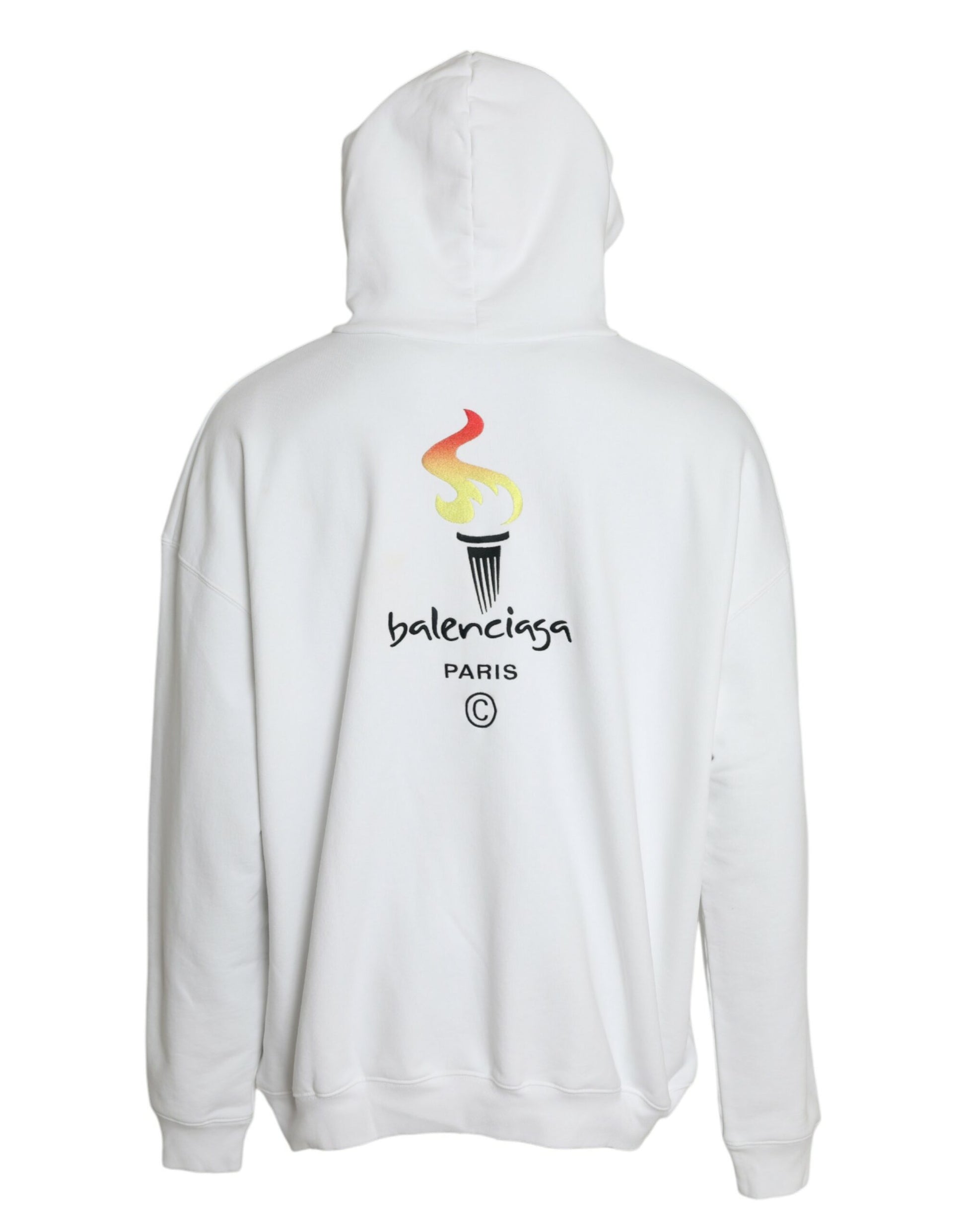 Pull-over à capuche en coton blanc avec logo Balenciaga