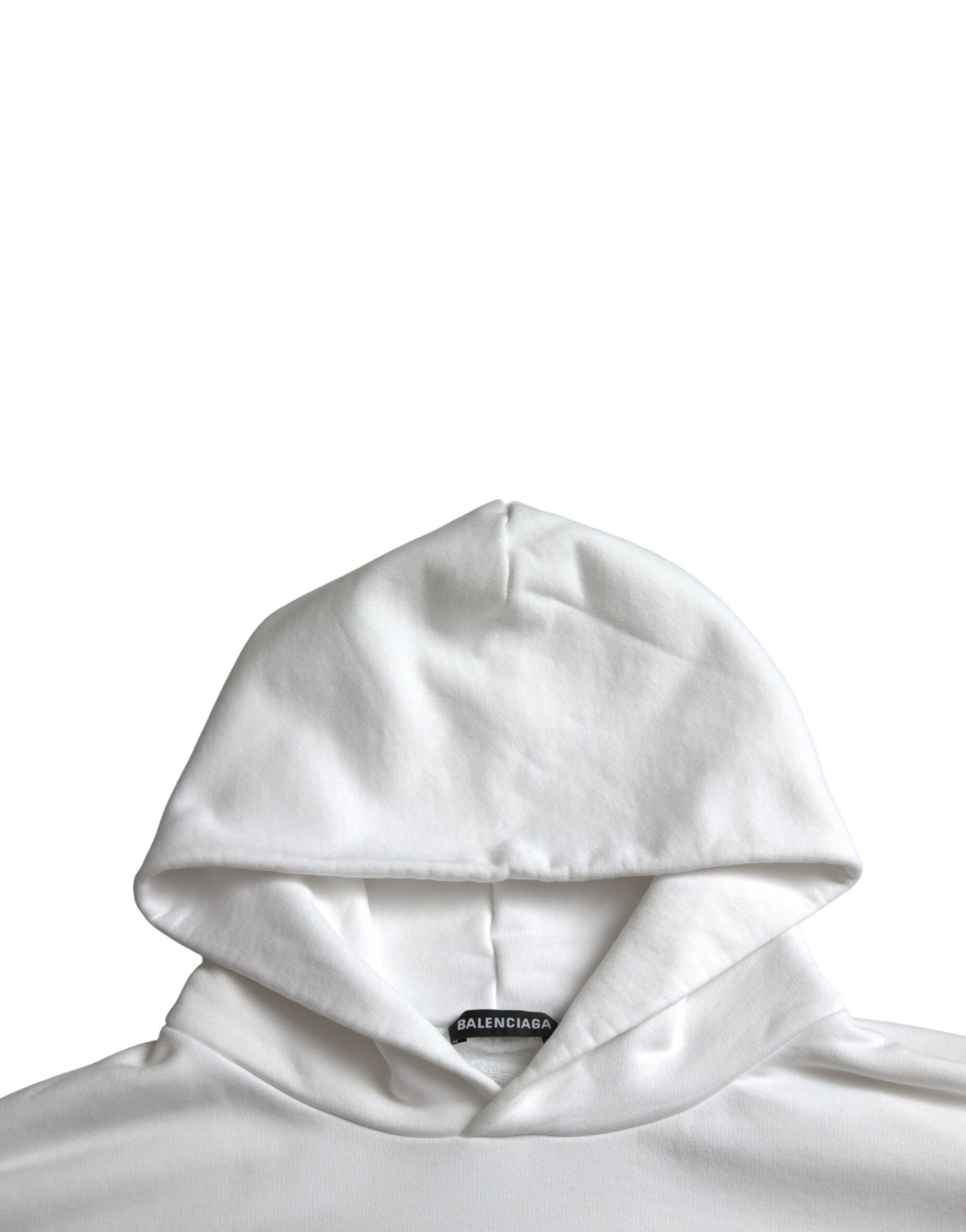 Pull-over à capuche en coton blanc avec logo Balenciaga