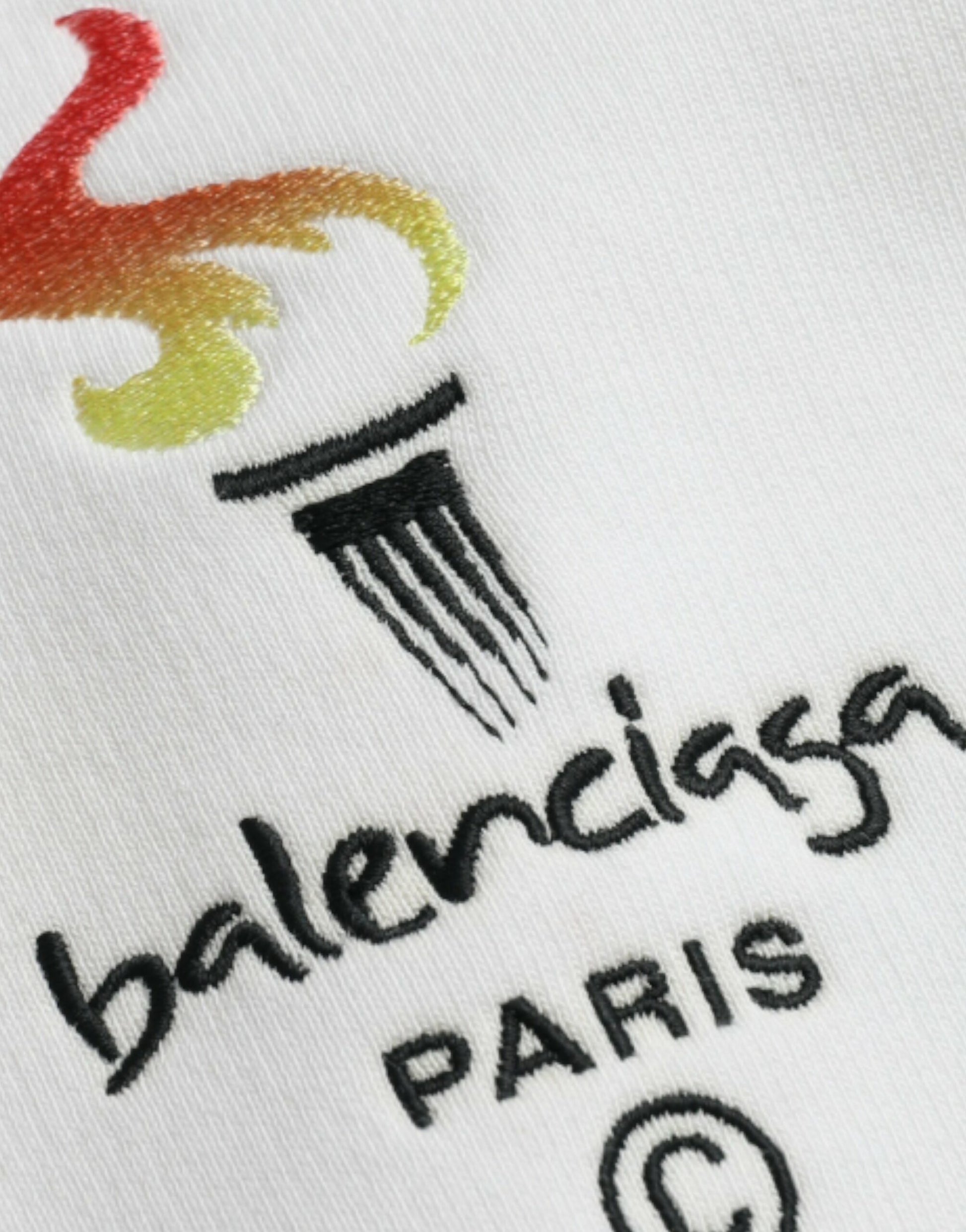 Pull-over à capuche en coton blanc avec logo Balenciaga