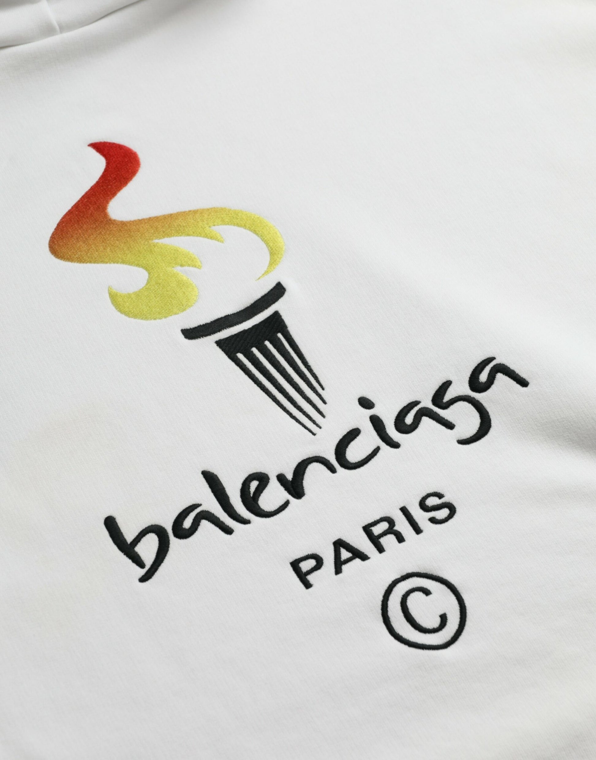 Pull-over à capuche en coton blanc avec logo Balenciaga