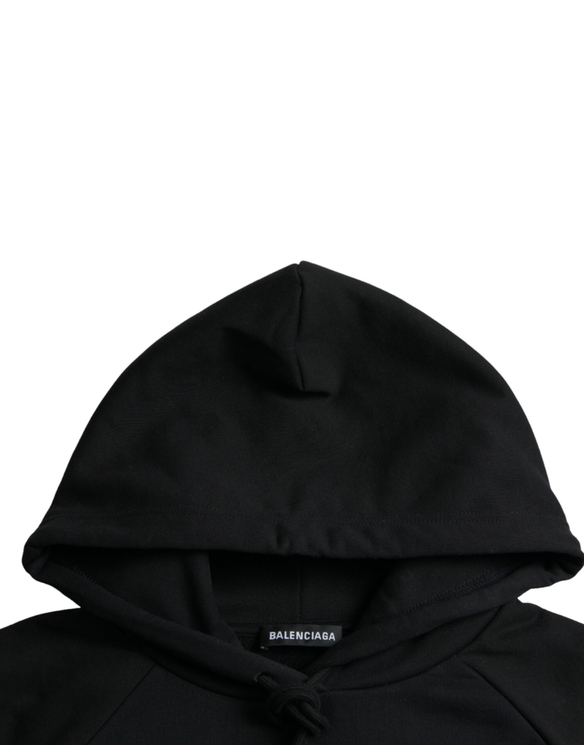 Pull-over à capuche en coton noir avec logo Balenciaga
