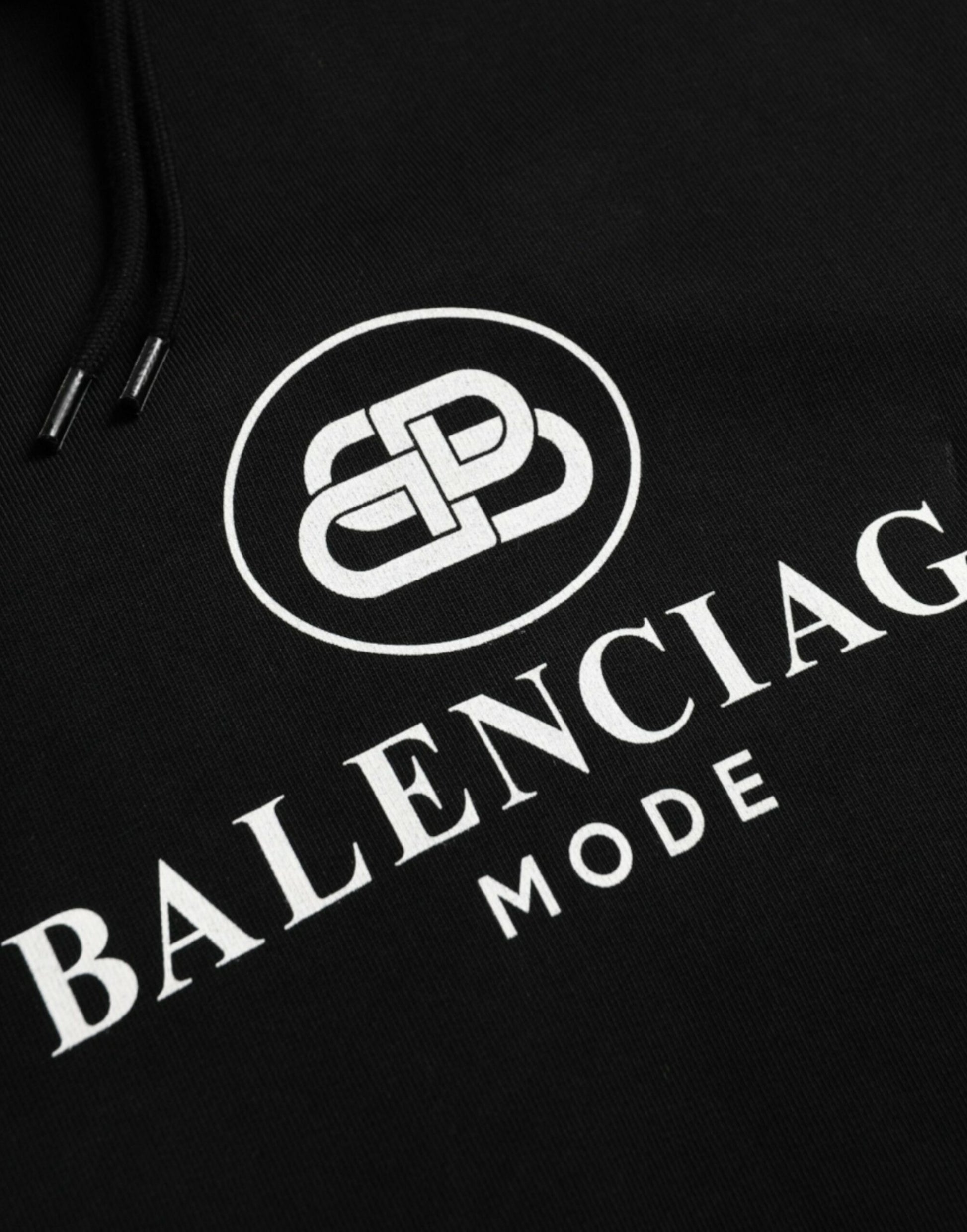 Pull-over à capuche en coton noir avec logo Balenciaga