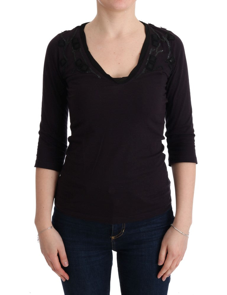 T-shirt en coton violet à col en V Costume National
