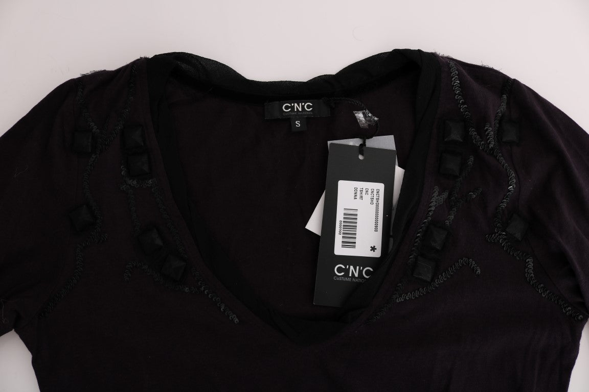 T-shirt en coton violet à col en V Costume National