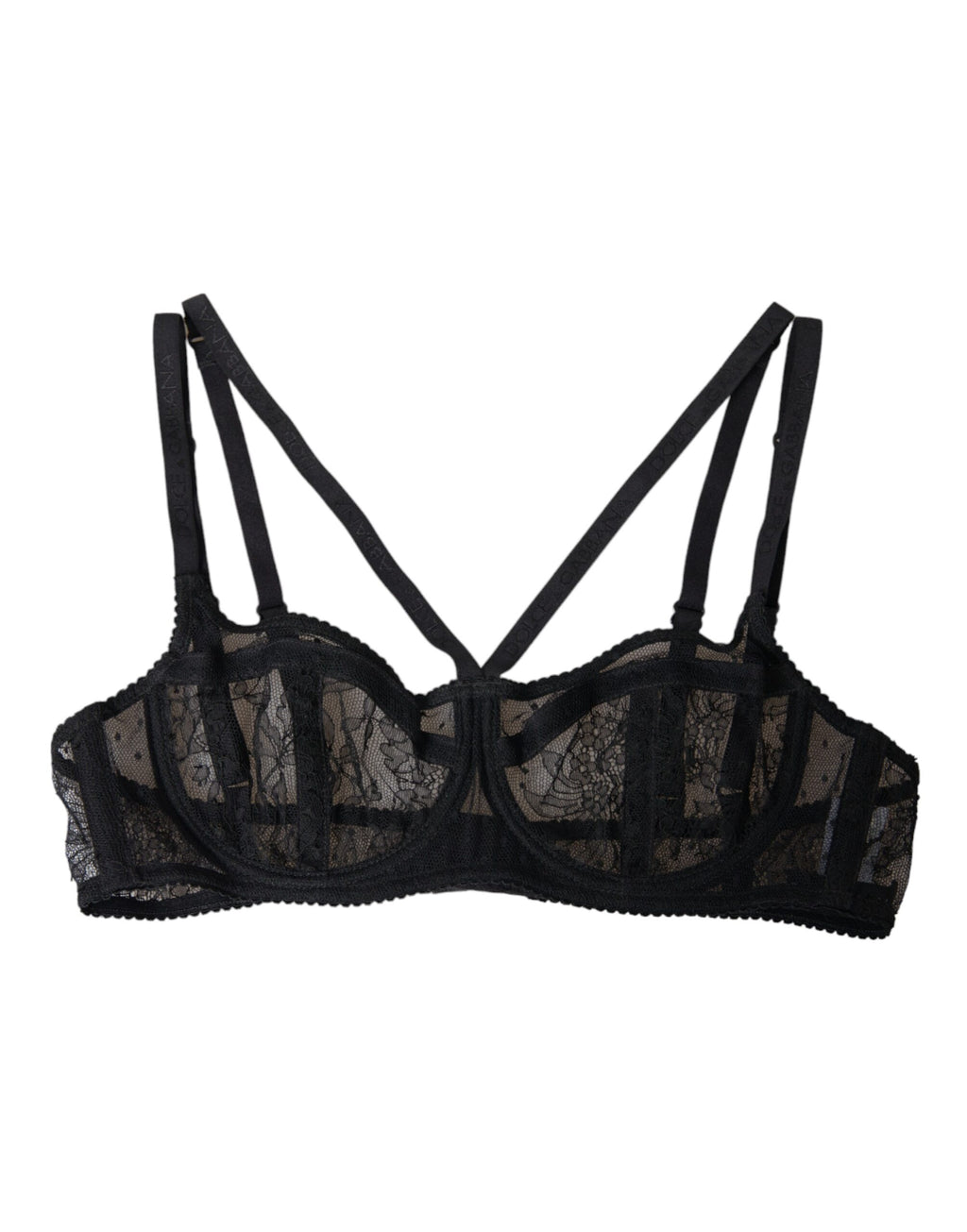 Soutien-gorge balconnet en nylon et dentelle florale noire Dolce &amp; Gabbana