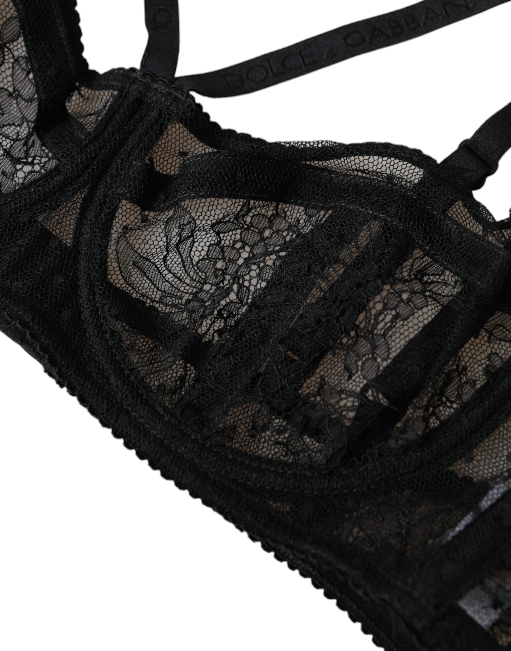 Soutien-gorge balconnet en nylon et dentelle florale noire Dolce &amp; Gabbana
