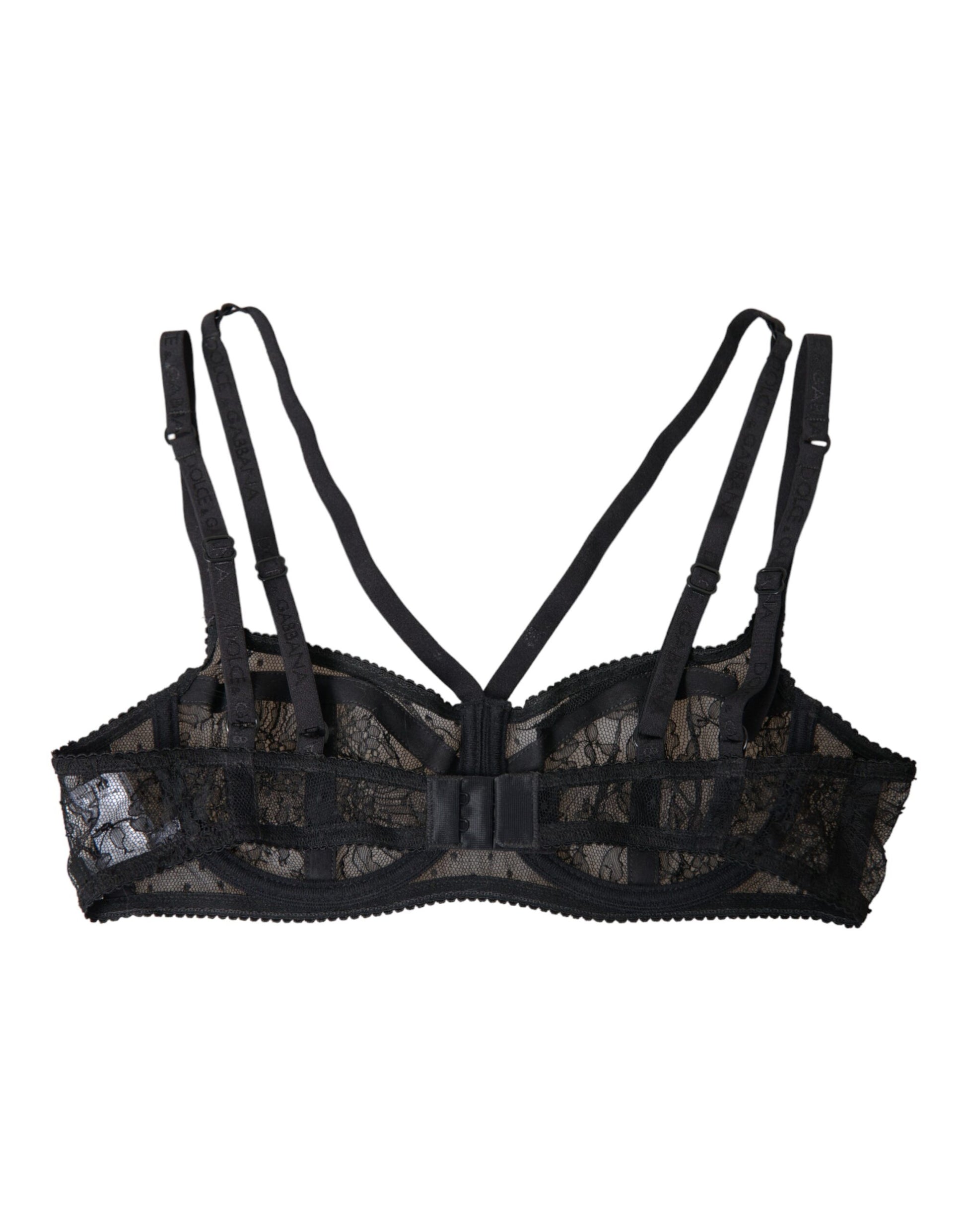 Soutien-gorge balconnet en nylon et dentelle florale noire Dolce &amp; Gabbana