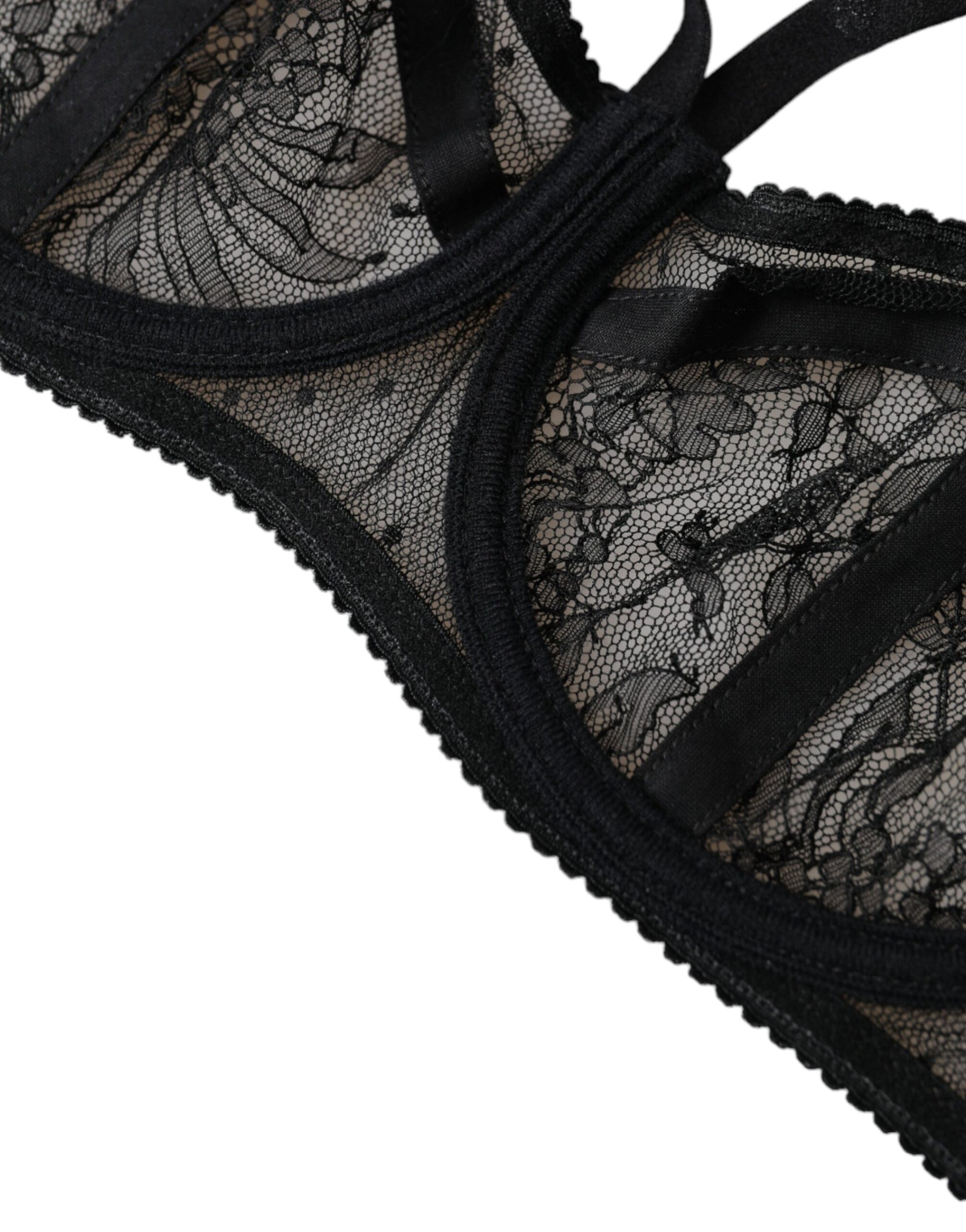 Soutien-gorge balconnet en nylon et dentelle florale noire Dolce &amp; Gabbana