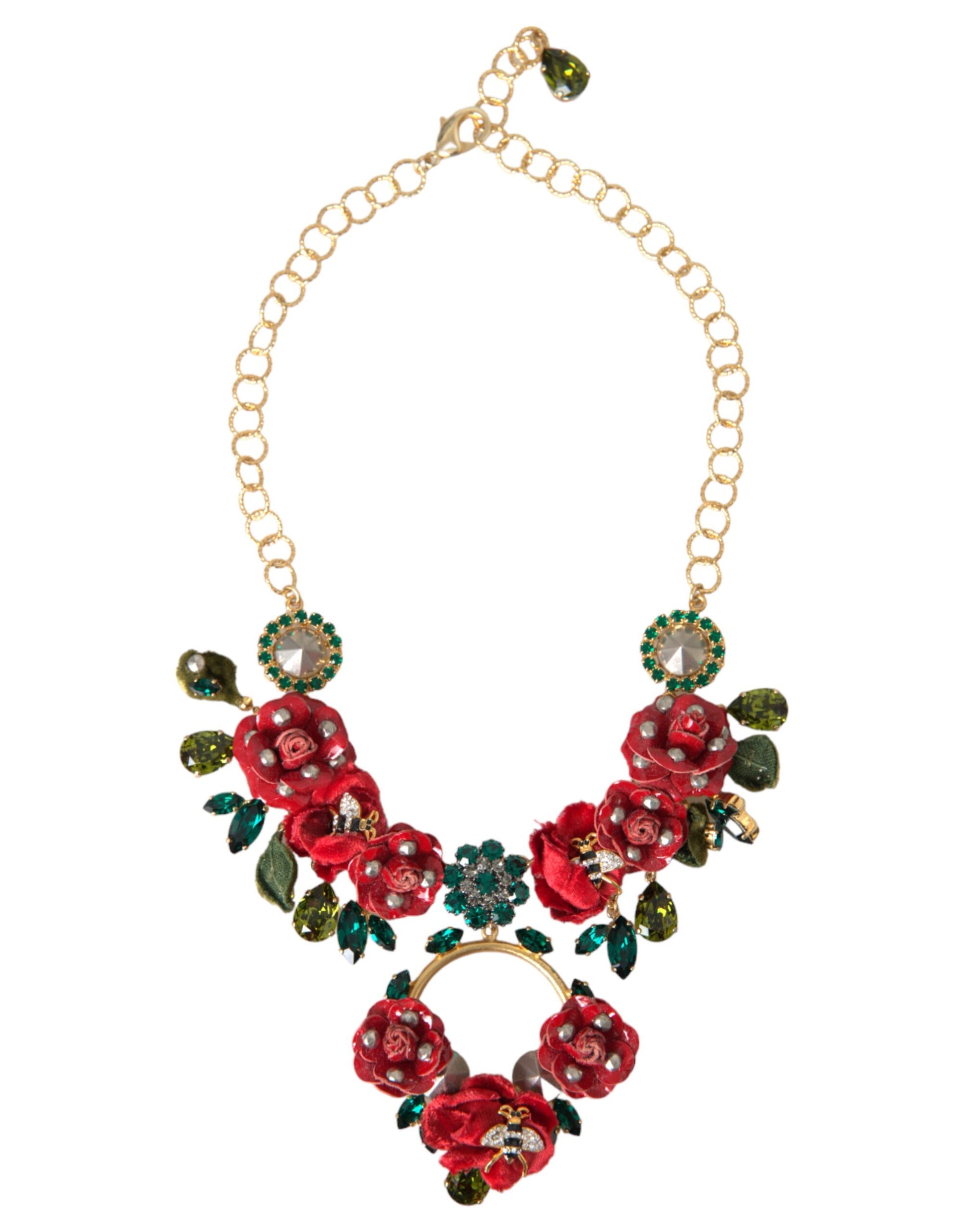 Collier Dolce &amp; Gabbana avec pendentif en cristal et pétales de rose et chaîne à maillons en laiton doré