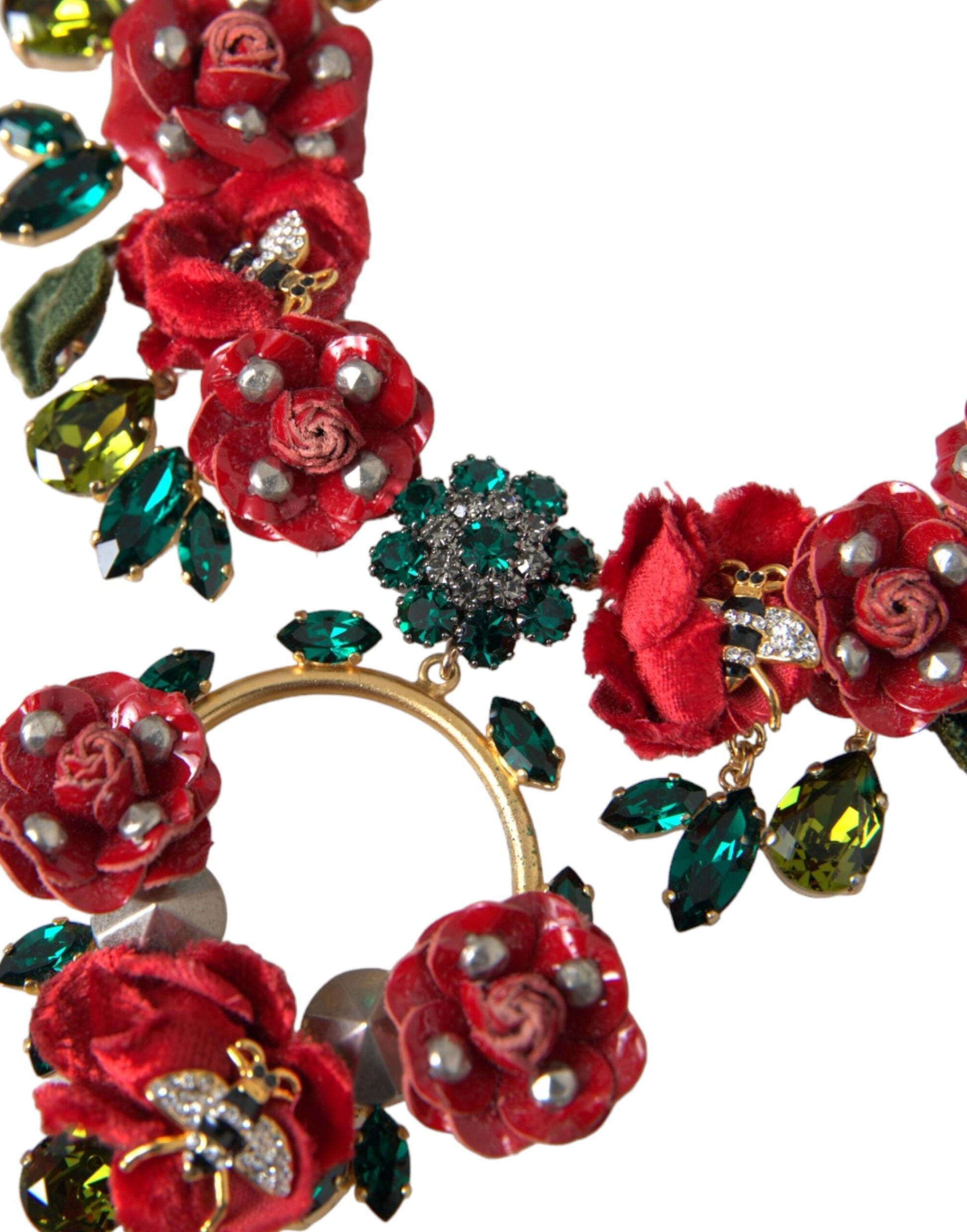 Collier Dolce &amp; Gabbana avec pendentif en cristal et pétales de rose et chaîne à maillons en laiton doré