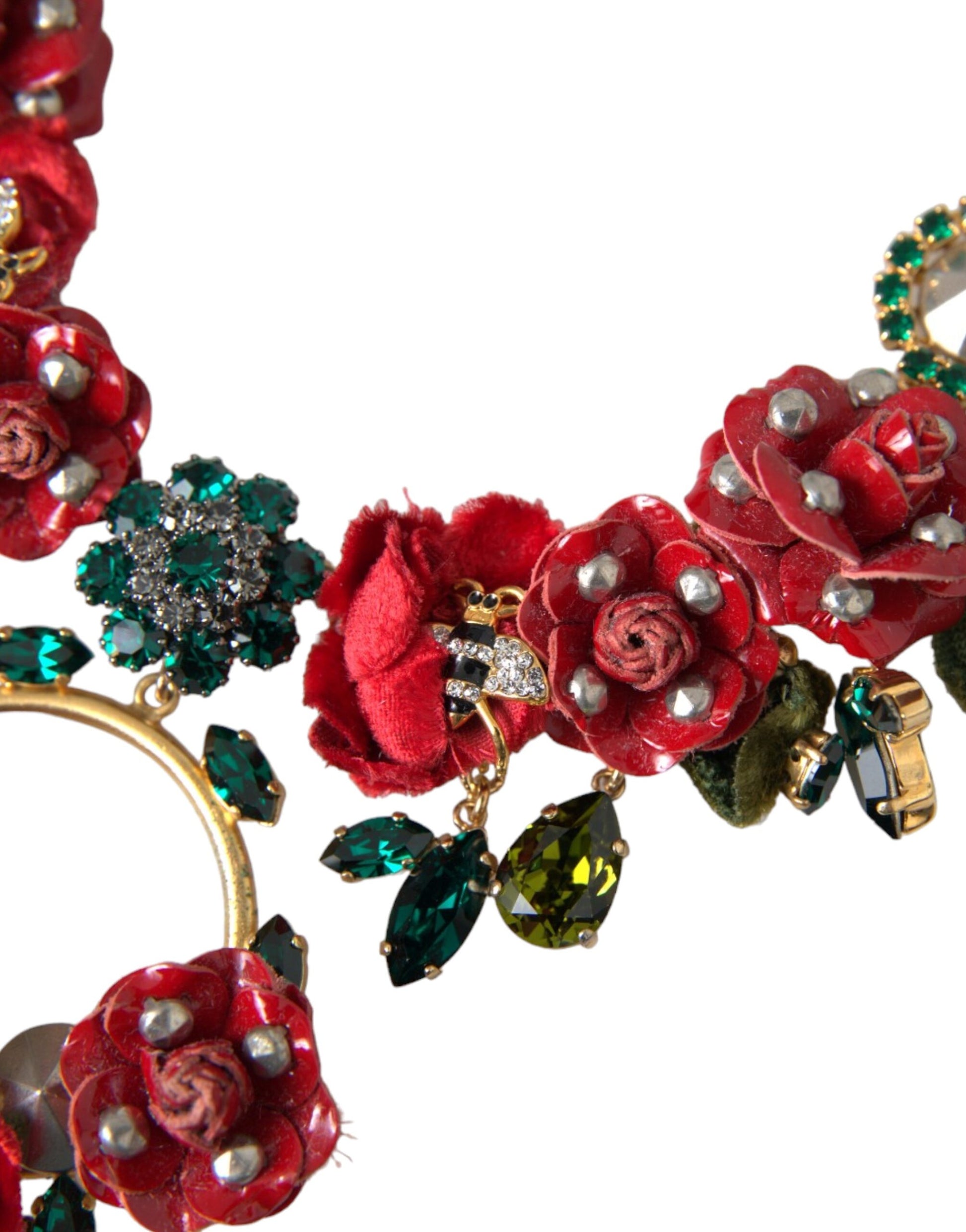 Collier Dolce &amp; Gabbana avec pendentif en cristal et pétales de rose et chaîne à maillons en laiton doré