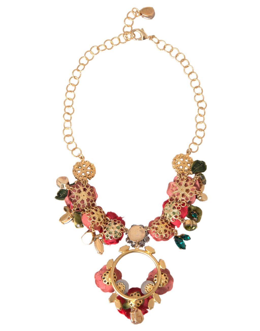 Collier Dolce &amp; Gabbana avec pendentif en cristal et pétales de rose et chaîne à maillons en laiton doré