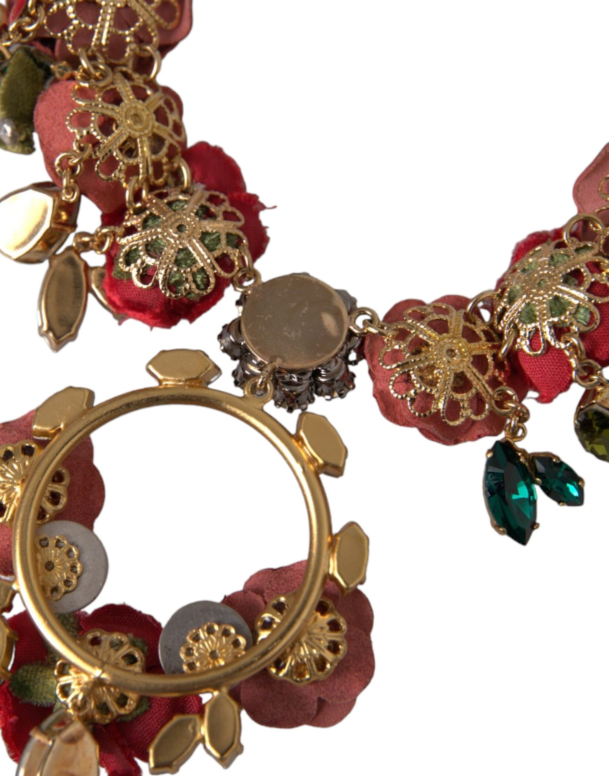 Collier Dolce &amp; Gabbana avec pendentif en cristal et pétales de rose et chaîne à maillons en laiton doré