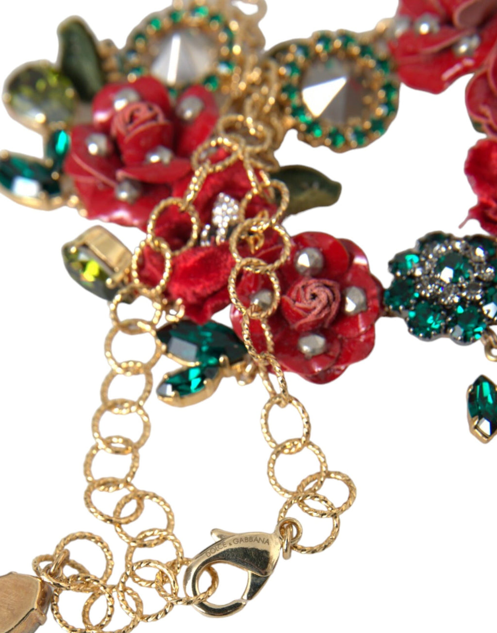 Collier Dolce &amp; Gabbana avec pendentif en cristal et pétales de rose et chaîne à maillons en laiton doré