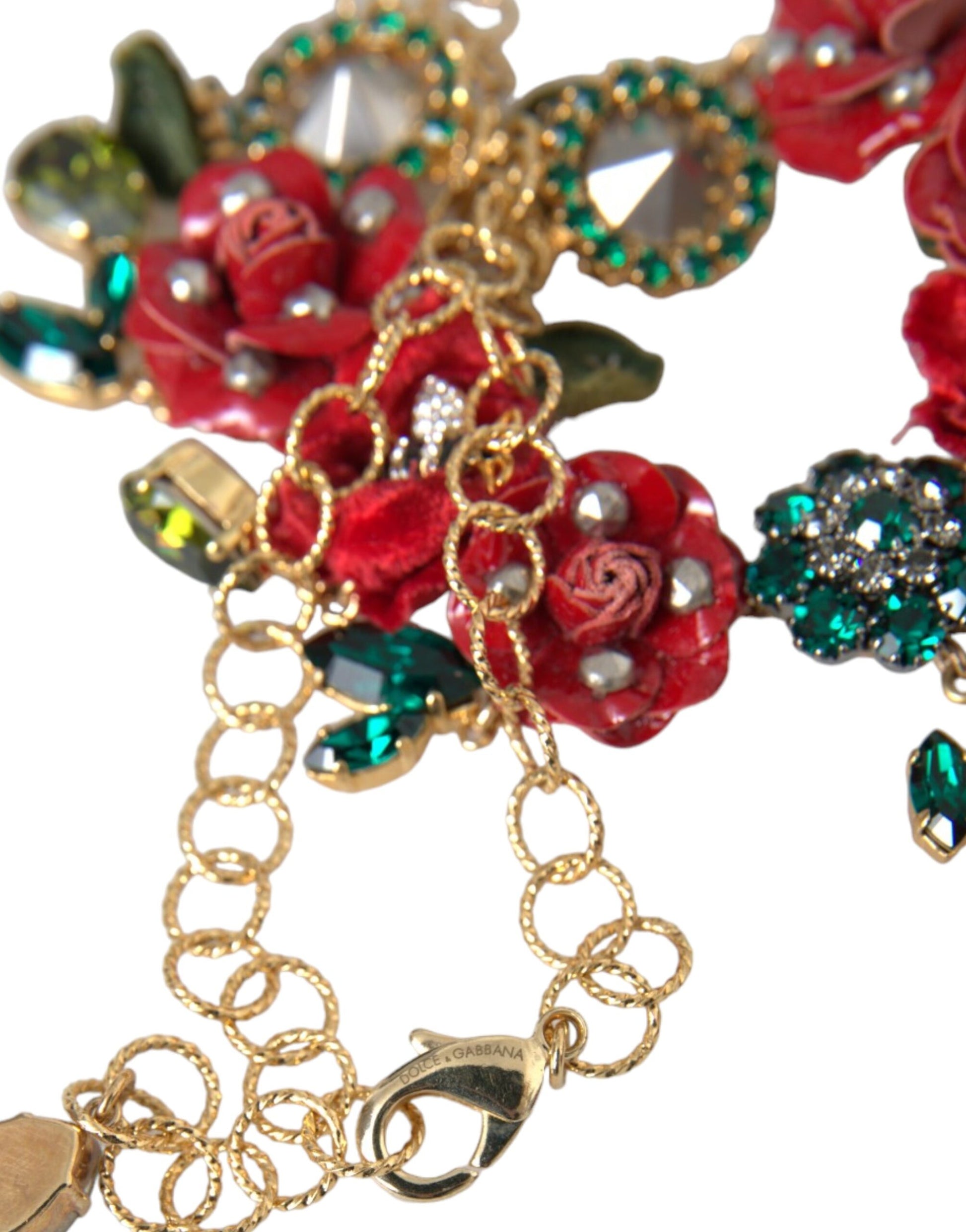 Collier Dolce &amp; Gabbana avec pendentif en cristal et pétales de rose et chaîne à maillons en laiton doré