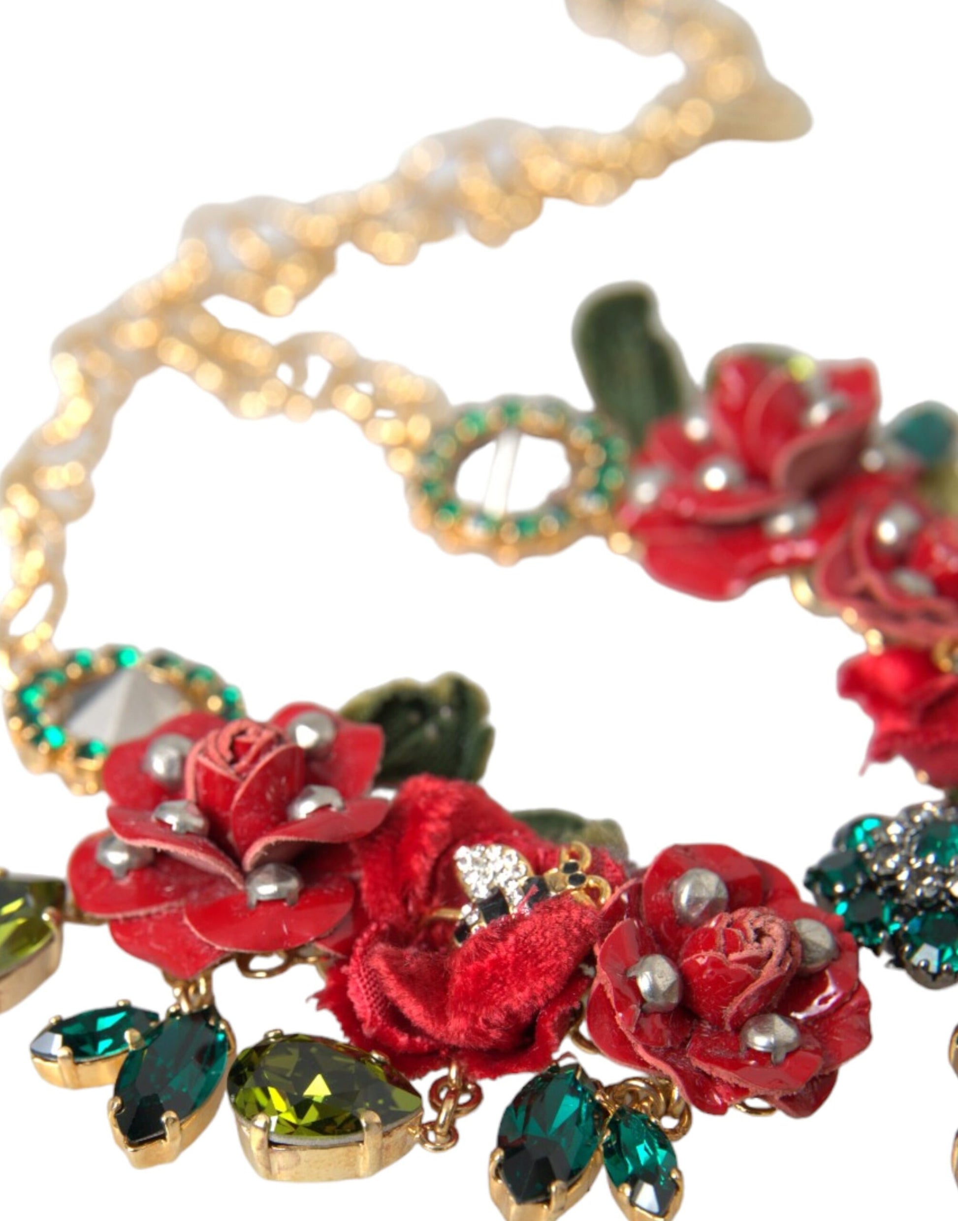 Collier Dolce &amp; Gabbana avec pendentif en cristal et pétales de rose et chaîne à maillons en laiton doré