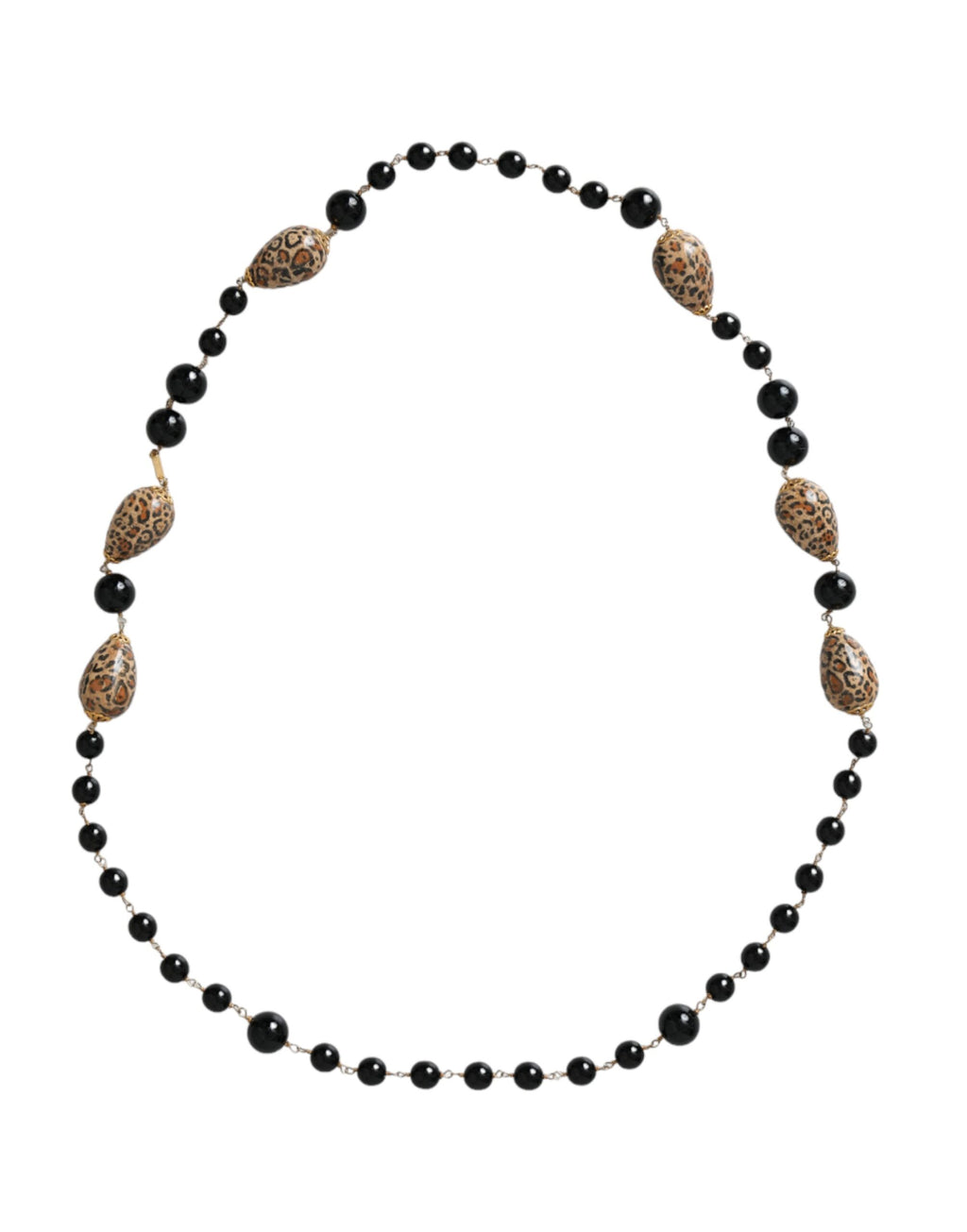 Collier à longue chaîne Dolce &amp; Gabbana en laiton doré et perles noires imprimées