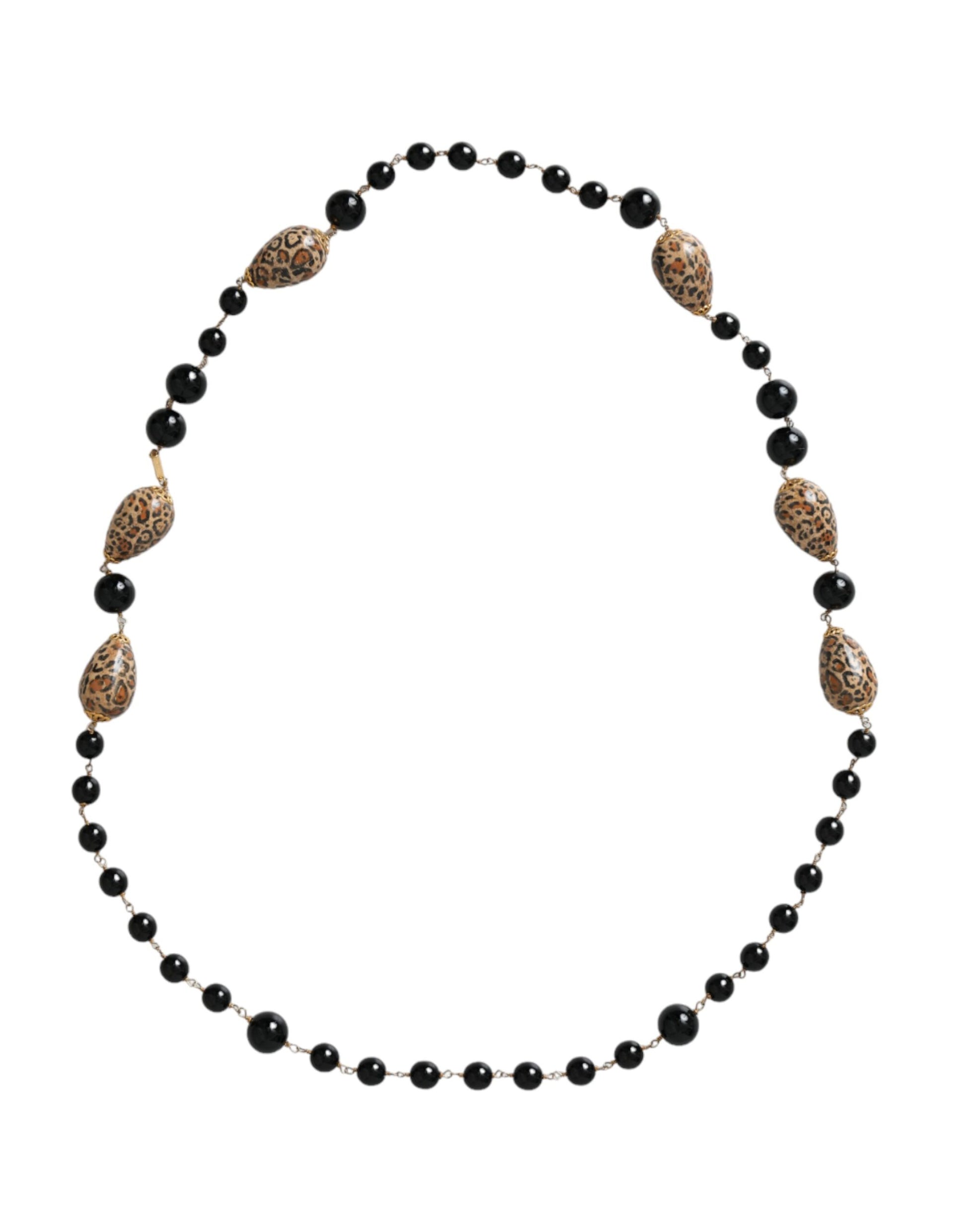 Collier à longue chaîne Dolce &amp; Gabbana en laiton doré et perles noires imprimées