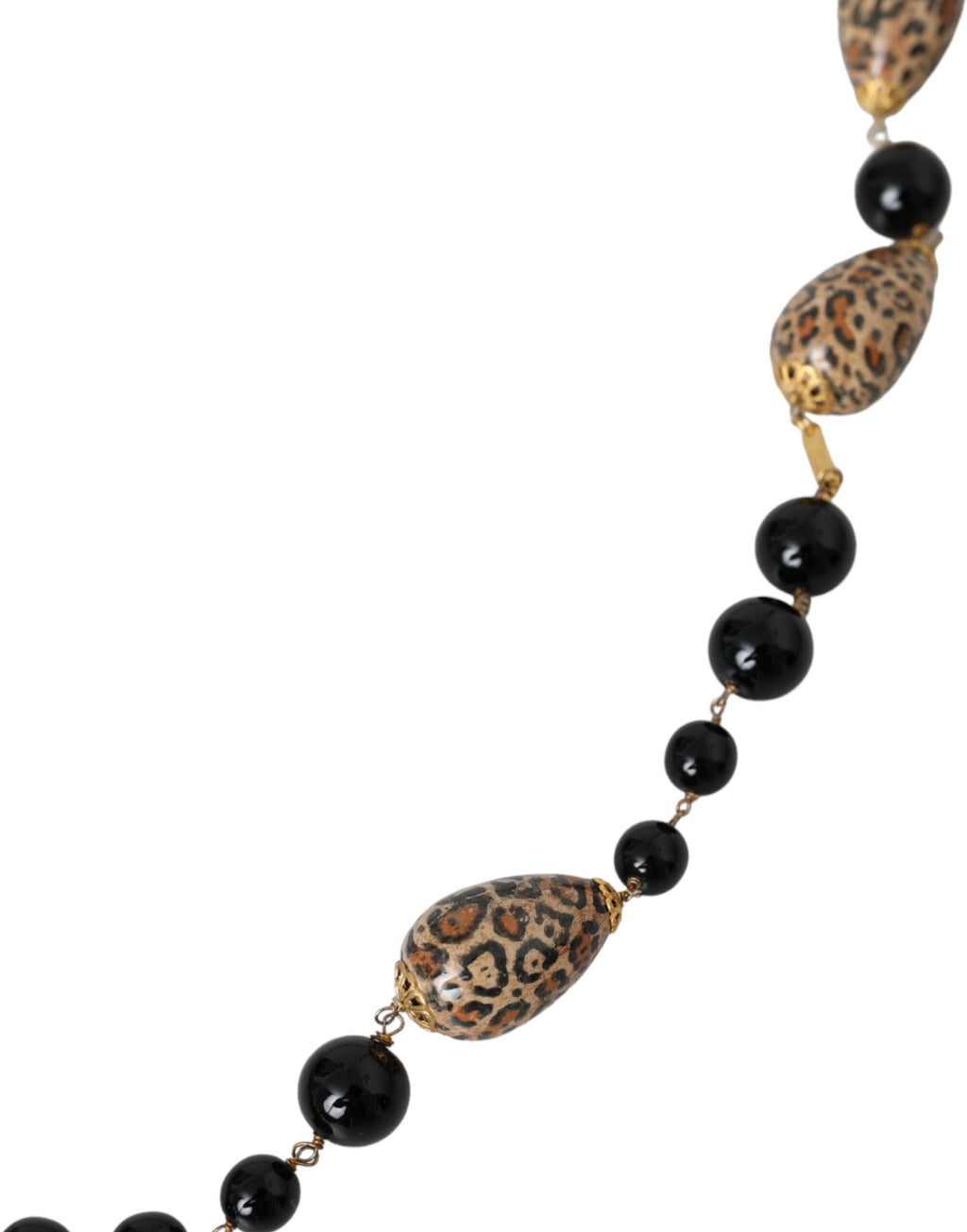 Collier à longue chaîne Dolce &amp; Gabbana en laiton doré et perles noires imprimées