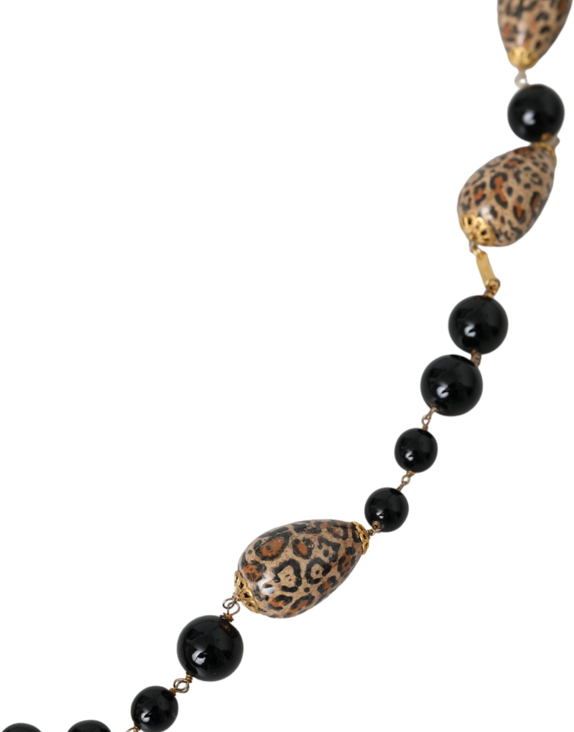 Collier à longue chaîne Dolce &amp; Gabbana en laiton doré et perles noires imprimées