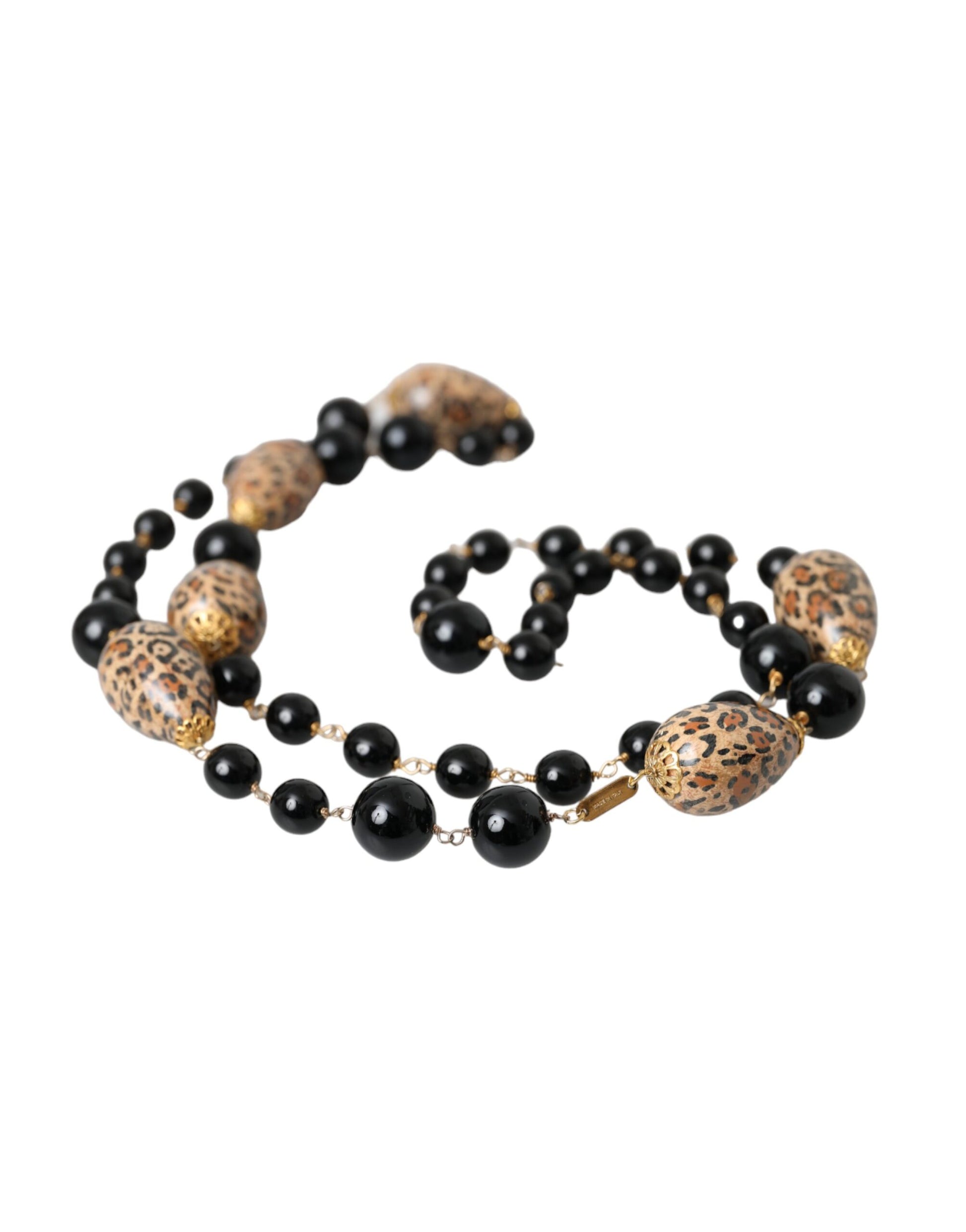 Collier à longue chaîne Dolce &amp; Gabbana en laiton doré et perles noires imprimées