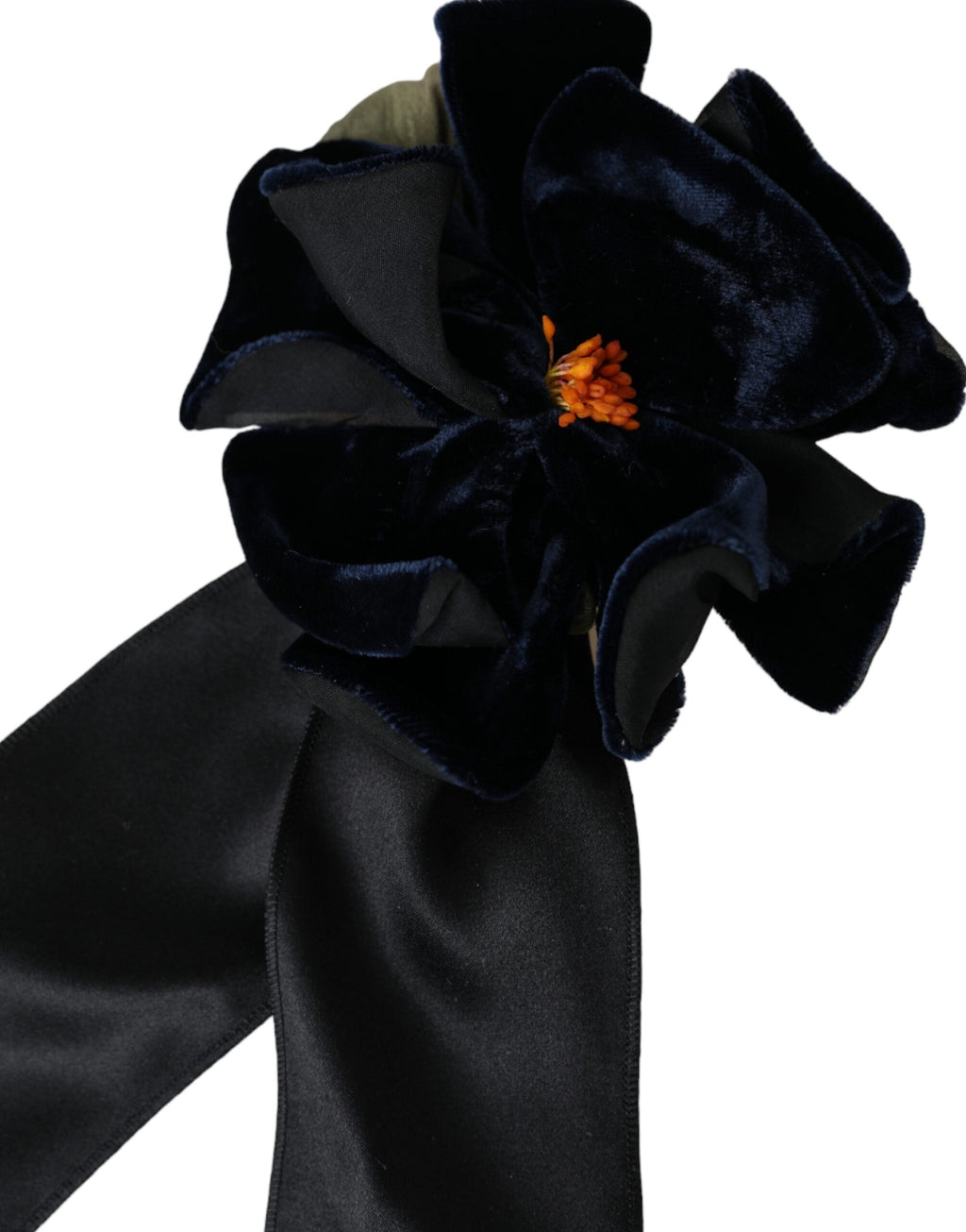 Broche à cheveux florale en soie noire et laiton doré Dolce &amp; Gabbana