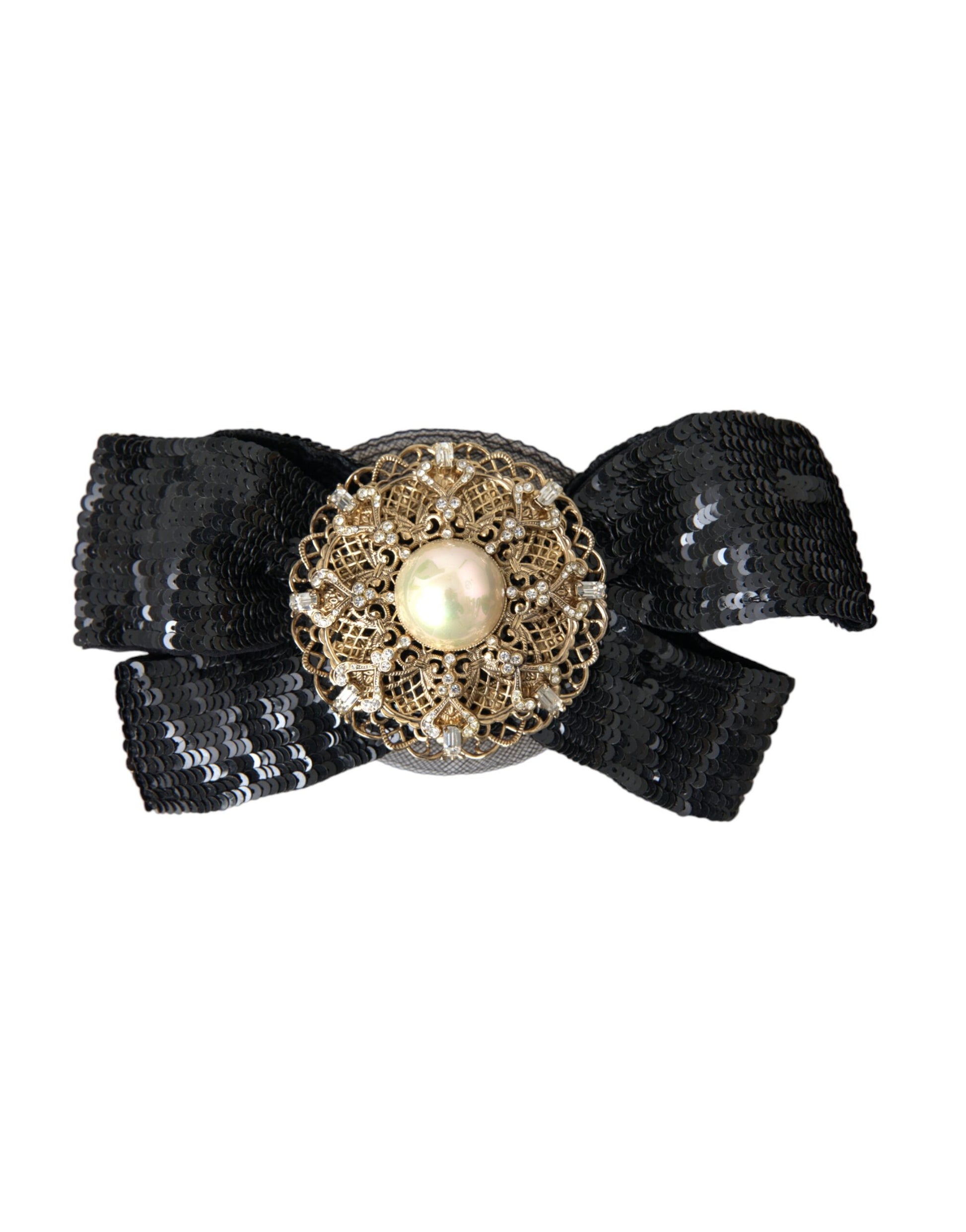 Broche à cheveux Dolce &amp; Gabbana en perles et sequins noirs faite à la main