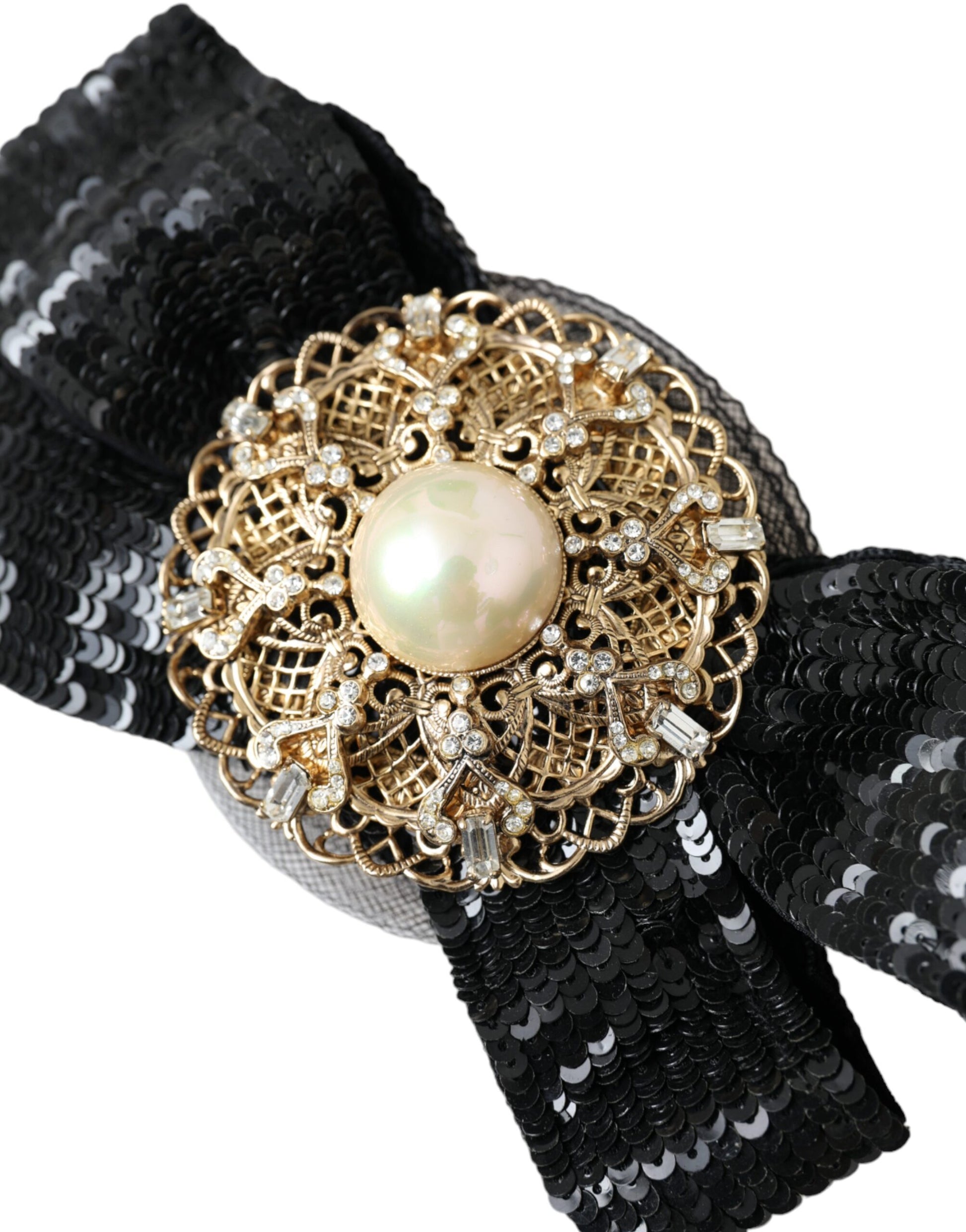 Broche à cheveux Dolce &amp; Gabbana en perles et sequins noirs faite à la main