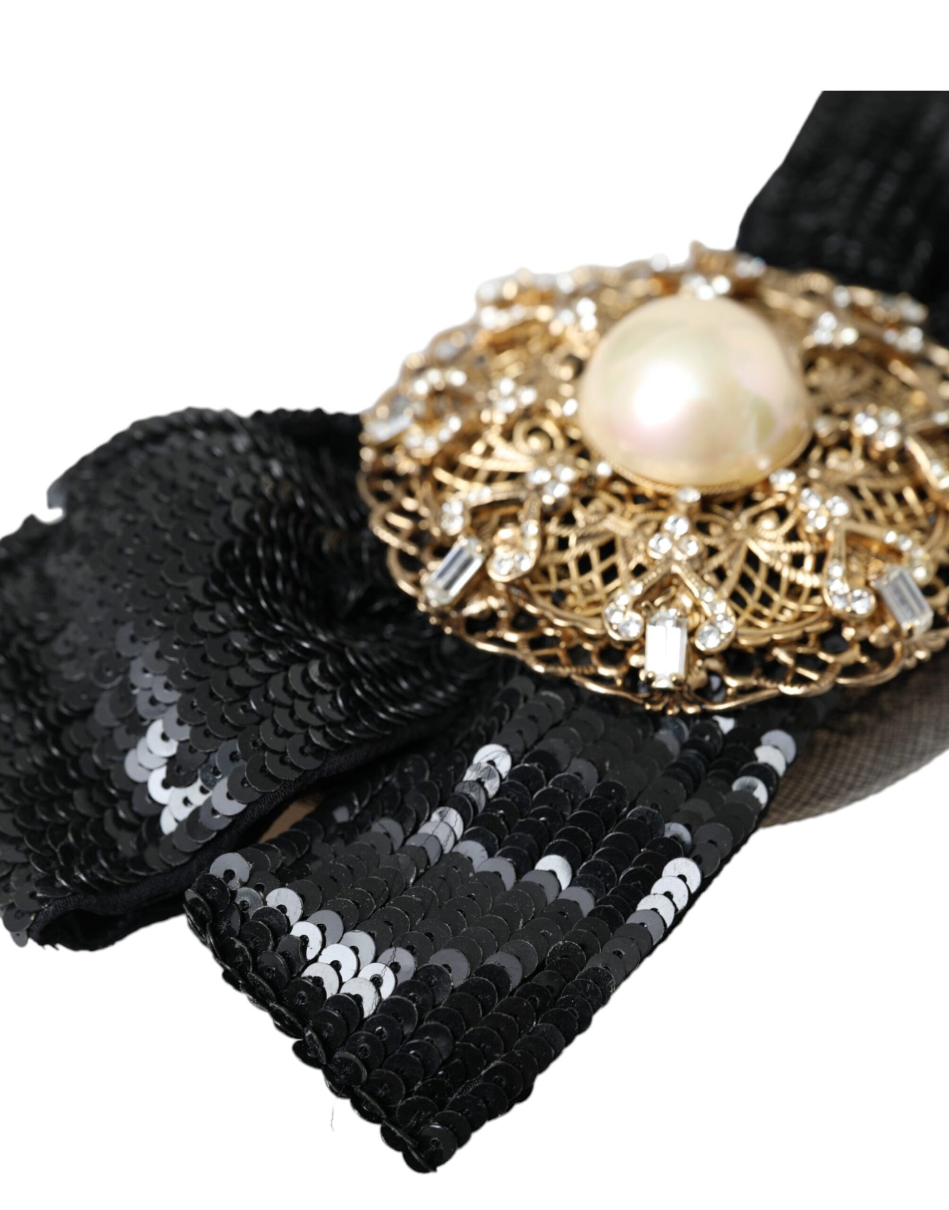 Broche à cheveux Dolce &amp; Gabbana en perles et sequins noirs faite à la main