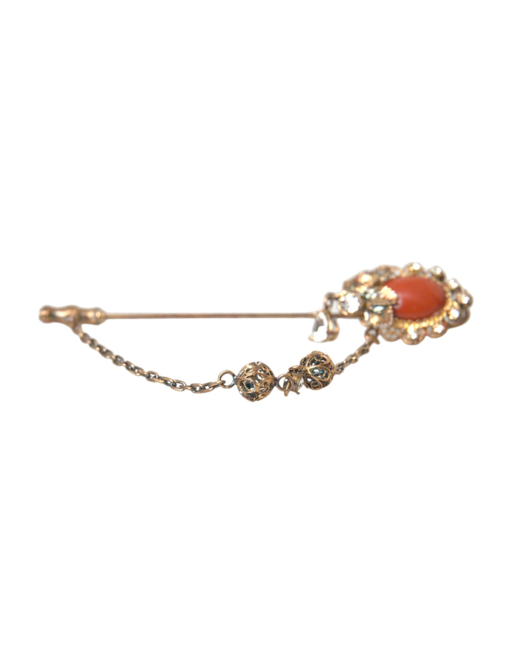 Broche Dolce &amp; Gabbana en argent sterling 925 avec chaîne en laiton doré et cristaux