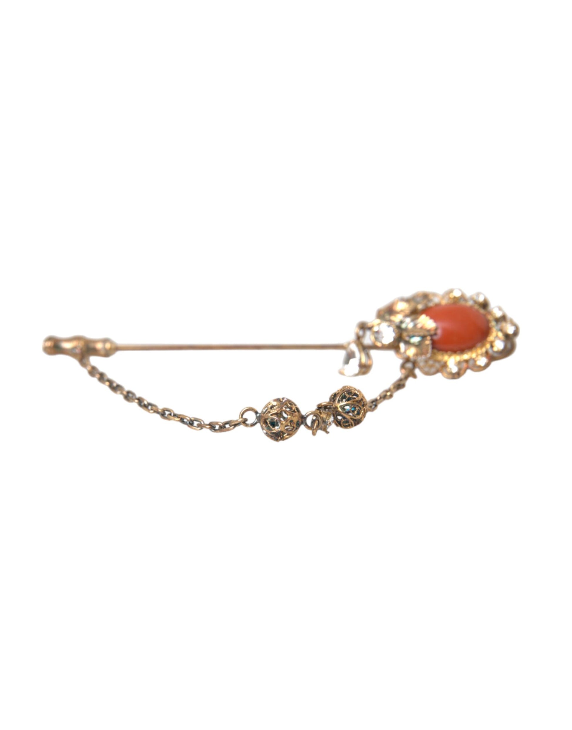 Broche Dolce &amp; Gabbana en argent sterling 925 avec chaîne en laiton doré et cristaux